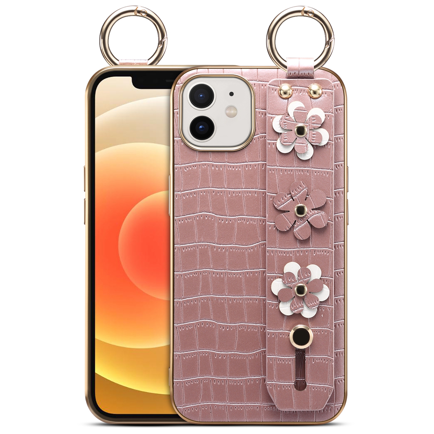 

Sakura Decor Ручной Ремешок Для Лампа В Ручной Ремень. Корпус Из Кожи PU, Покрытый TPU TPU Для IPhone 12 6,1 Дюйма / 12 Про 6,1 Дюйма - Розовое Золото, iPhone 12