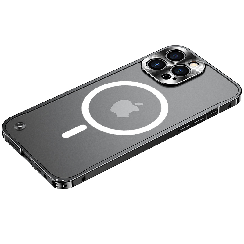 

Scratch-resistant Slim Phone Case Tempered Glass + Metal Frame Protector Matte Transparent Scratch-resistant Cover with Magnetic Wireless Charging Feature for iPhone 12 Pro 6.1 inch - Black, iPhone 12 Pro