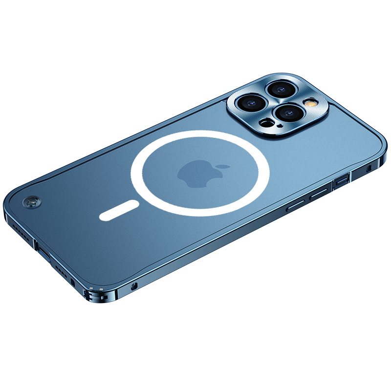 

Scratch-resistant Slim Phone Case Tempered Glass + Metal Frame Protector Matte Transparent Scratch-resistant Cover with Magnetic Wireless Charging Feature for iPhone 12 Pro 6.1 inch - Blue, iPhone 12 Pro