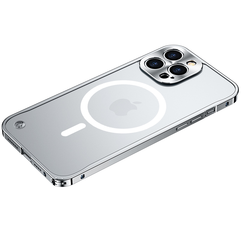

Scratch-resistant Slim Phone Case Tempered Glass + Metal Frame Protector Matte Transparent Scratch-resistant Cover with Magnetic Wireless Charging Feature for iPhone 12 Pro 6.1 inch - Silver, iPhone 12 Pro
