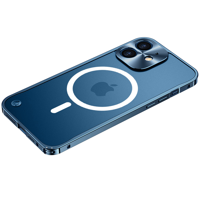 

Scratch-proof Matte Phone Case Tempered Glass + Metal Hybrid Transparent Protective Phone Cover with Magnetic Wireless Charging Feature for iPhone 12 6.1 inch - Blue, iPhone 12