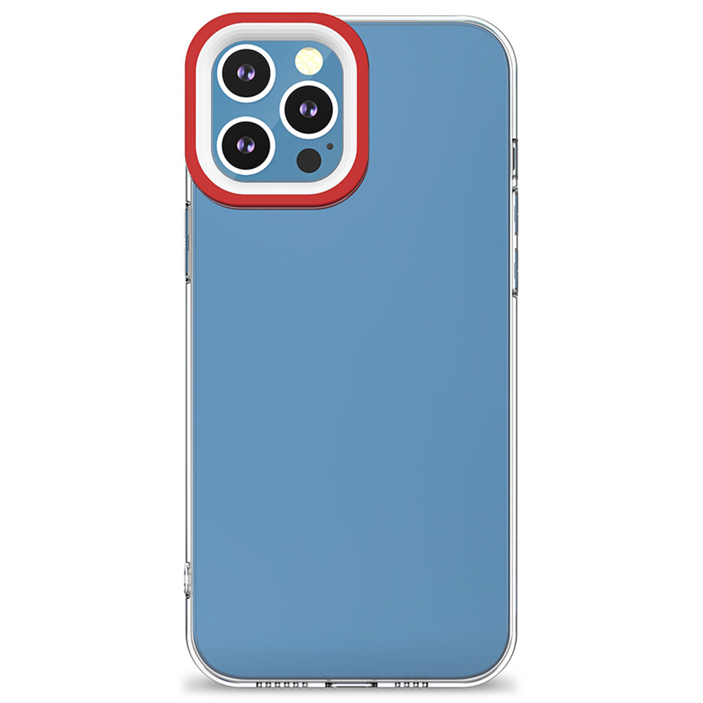 

Dual-color PC+TPU Camera Frame Transparent Anti-fingerprint Case Shell for iPhone 13 Pro Max 6.7 inch - Red/White, iPhone 13 Pro Max