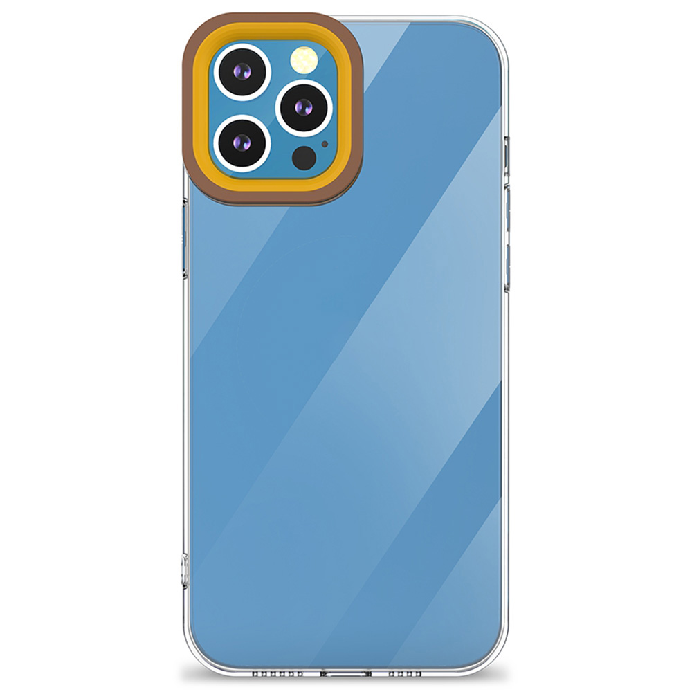 

Dual-color PC+TPU Camera Frame Transparent Anti-fingerprint Case Shell for iPhone 13 Pro Max 6.7 inch - Brown/Yellow, iPhone 13 Pro Max