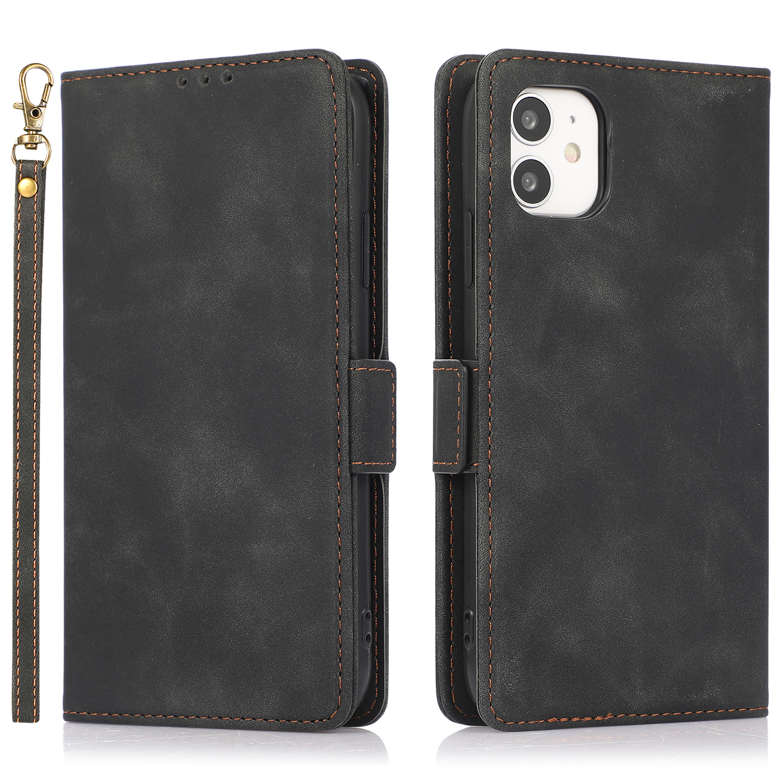 

Wallet Design PU Leather Flip Folio Case Stand TPU Inner Shell Phone Cover with Strap for iPhone 11 6.1 inch - Black, iPhone 11 6.1 inch