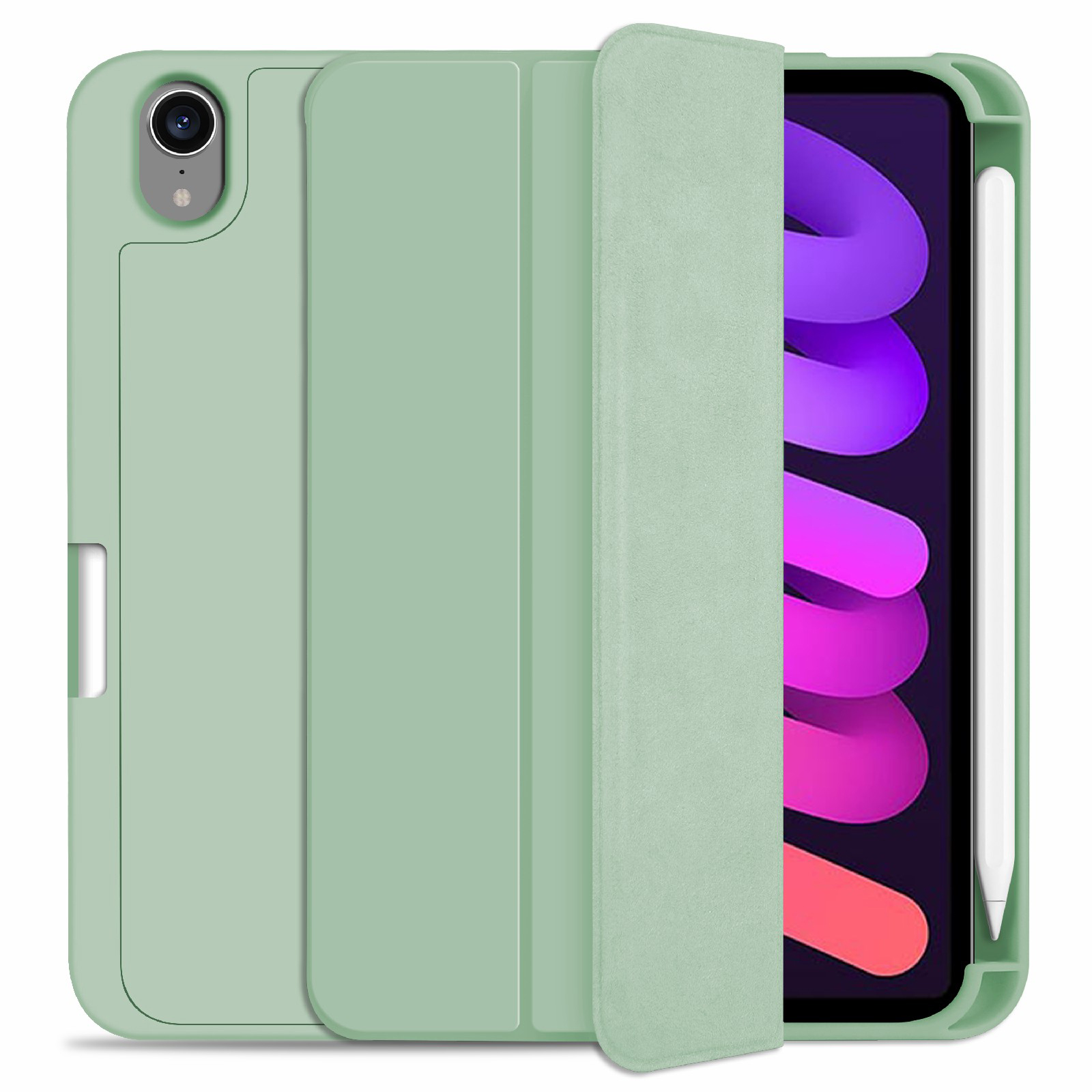 

Tri-fold Stand PU Leather Auto Wake/Sleep Protective Cover with Pencil Slot for iPad mini (2021) - Light Green, iPad mini (2021)