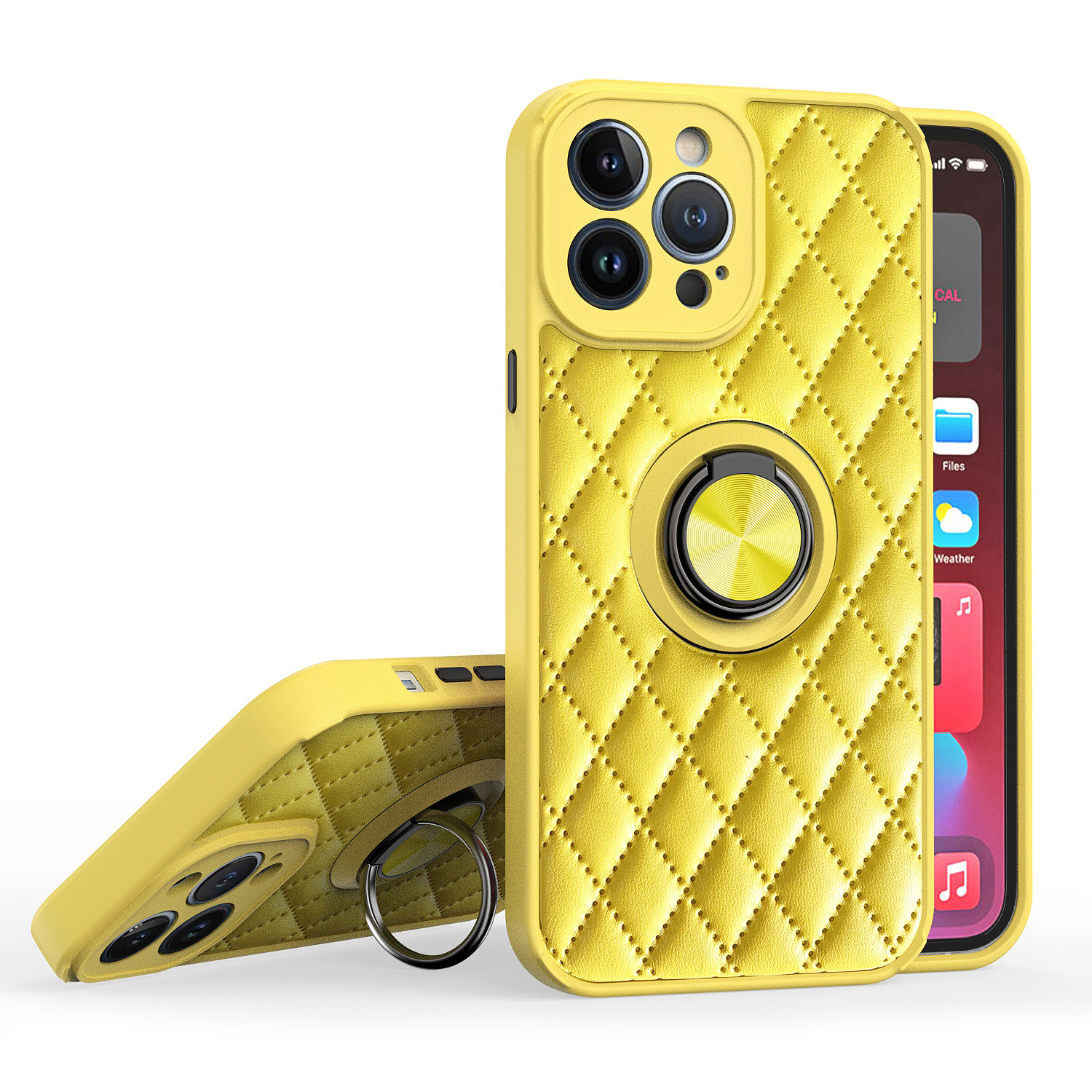 

Для IPhone 13 PRO 6.1-дюймовый Ромб Pattern Cudgstand Защитная Крышка Точная Вырез PU Кожи С Покрытием TPU TPU - Желтый, iPhone 13 Pro
