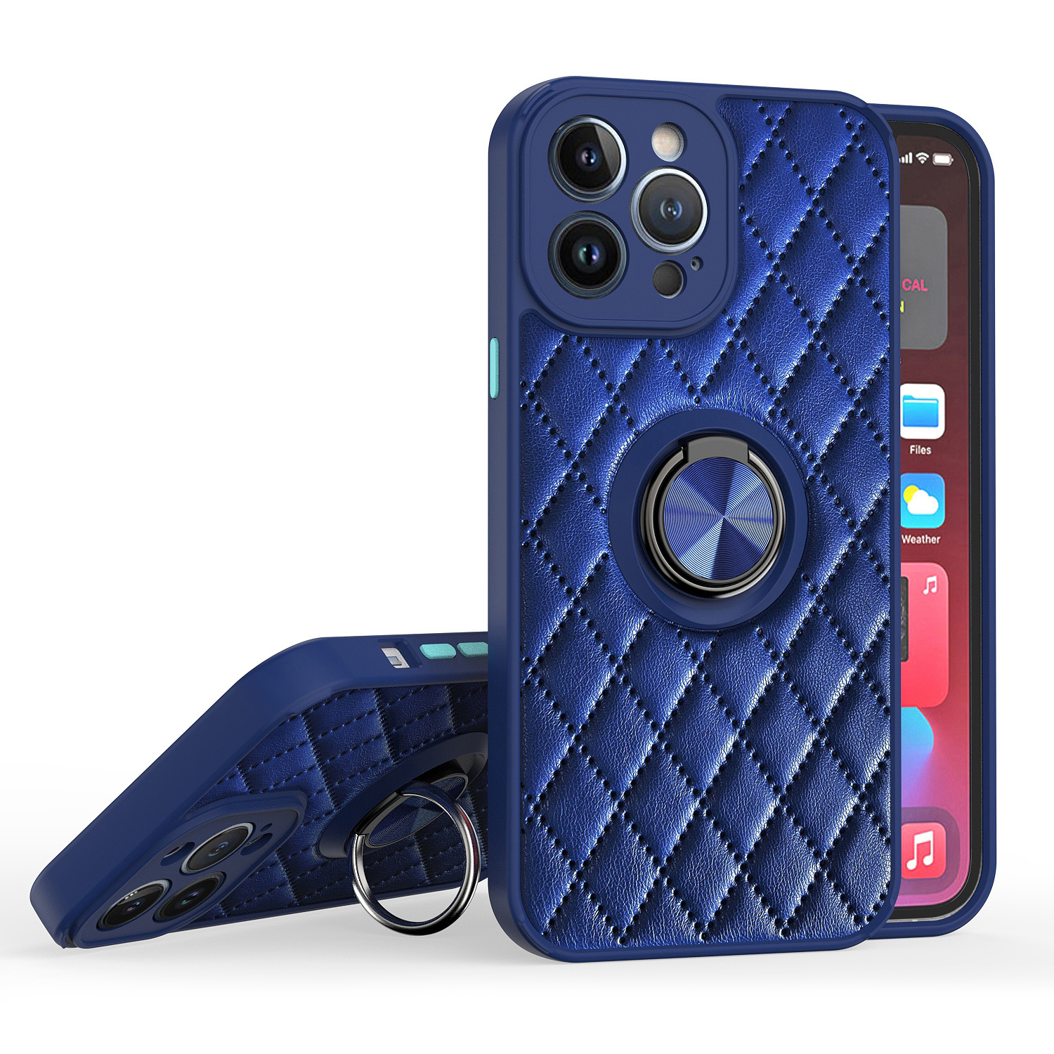 

Для IPhone 13 PRO 6.1-дюймовый Ромб Pattern Cudgstand Защитная Крышка Точная Вырез PU Кожи С Покрытием TPU TPU - Сапфир, iPhone 13 Pro