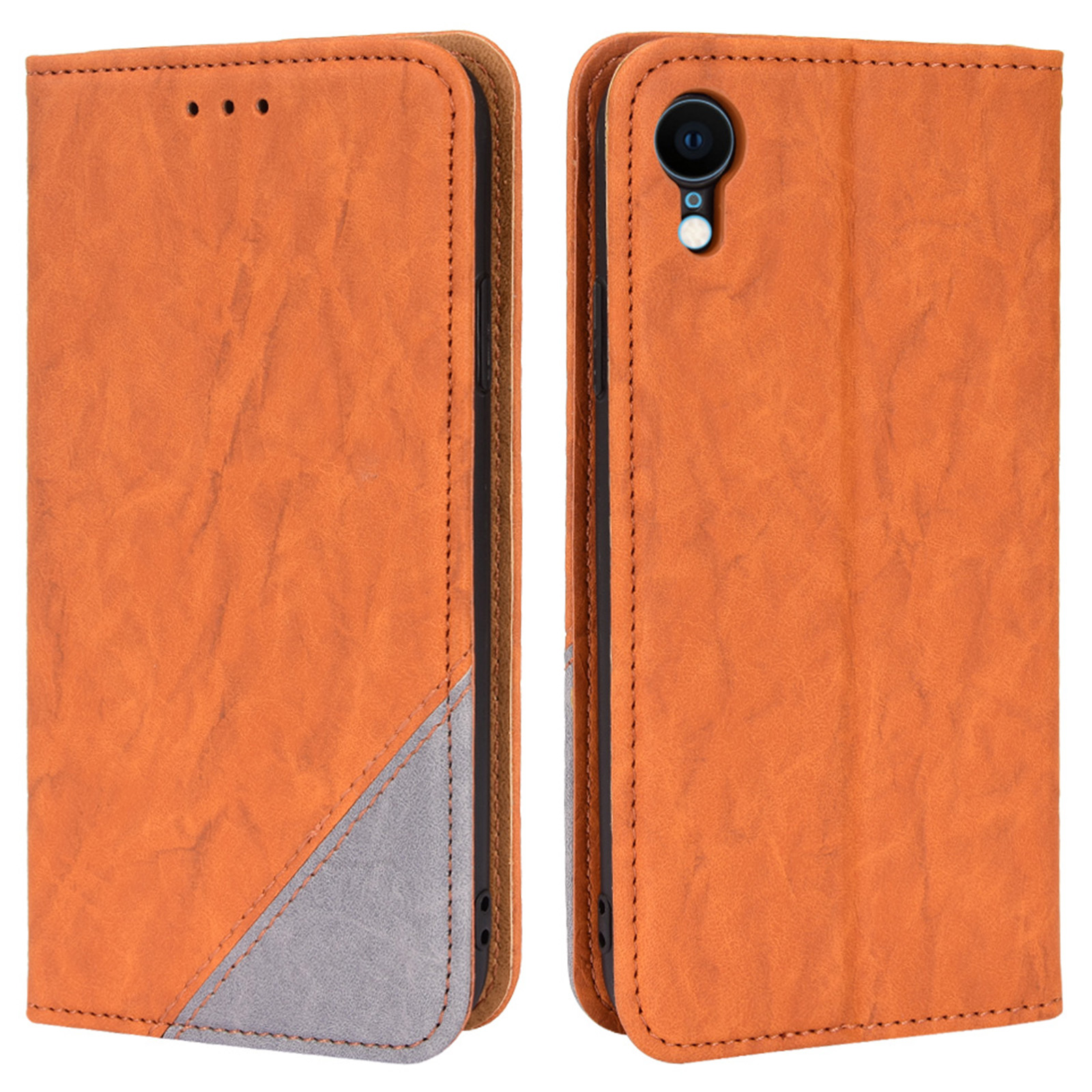 

For iPhone XR 6.1 inch PU Leather Splicing Case Wallet Stand Shockproof Magnetic Absorption Phone Cover - Brown, iPhone XR 6.1 inch
