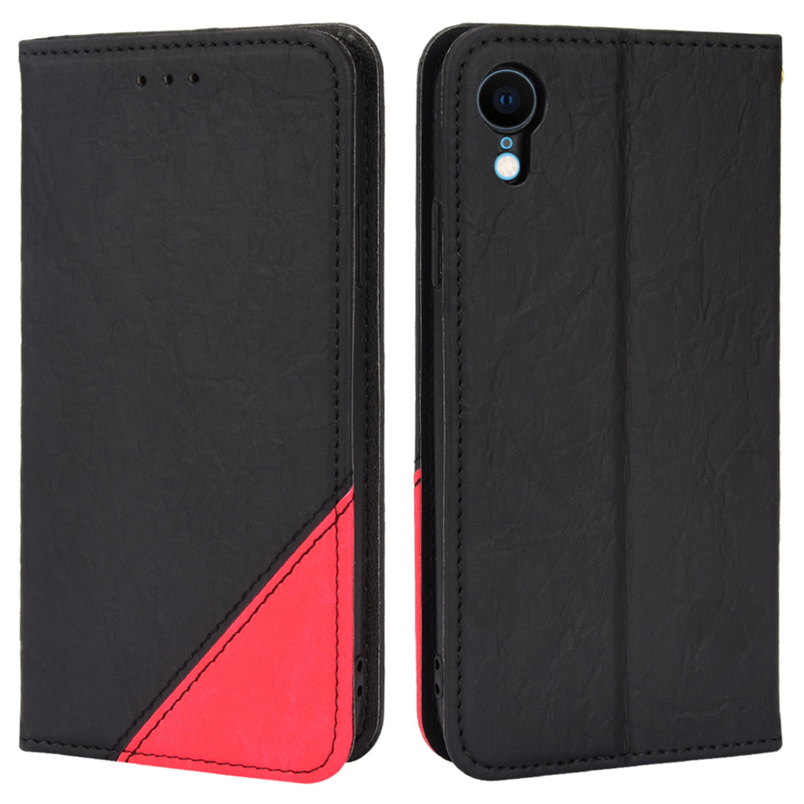 

For iPhone XR 6.1 inch PU Leather Splicing Case Wallet Stand Shockproof Magnetic Absorption Phone Cover - Black, iPhone XR 6.1 inch