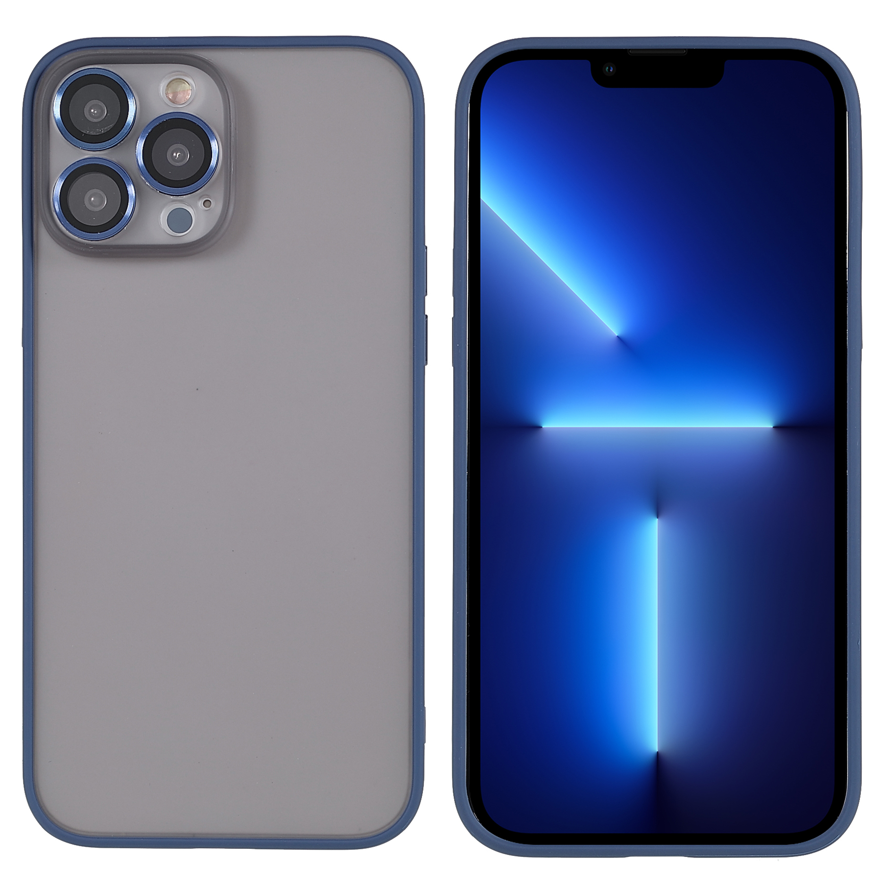 

Hard PC + Soft TPU Phone Case for iPhone 13 Pro Max 6.7 inch, Skin-touch Protective Cover with Camera Lens Glass Film - Dark Blue, iPhone 13 Pro Max