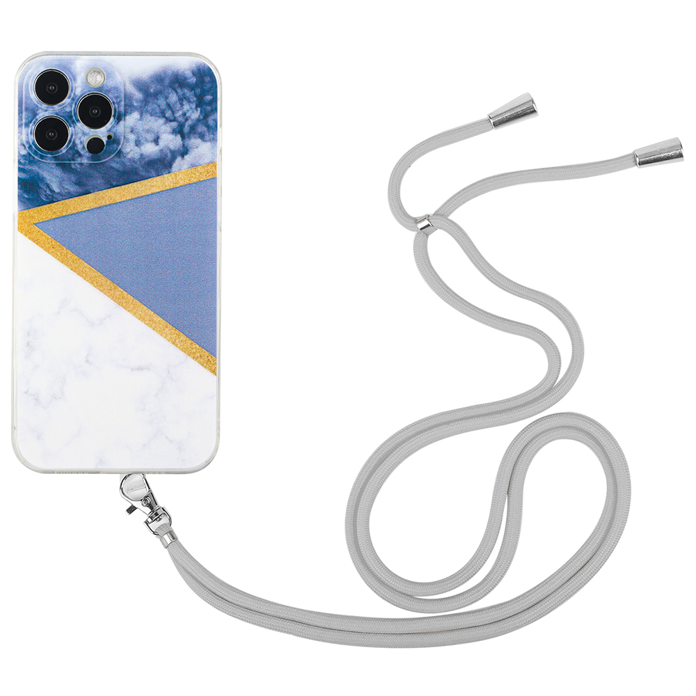 

Для Iphone 13 Pro Max 6,7 Дюйма Прямой Края TPU Текский Корпус Мрамор Печать Печать Protective Creatsuots Cover с Помощью Lanyard - Серый, iPhone 13 Pro Max
