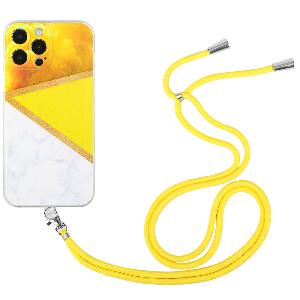 

For iPhone 13 Pro Max 6.7 inch Straight Edge TPU Phone Case Marble Pattern Printing Protective Precise Cutouts Cover with Lanyard - Yellow, iPhone 13 Pro Max