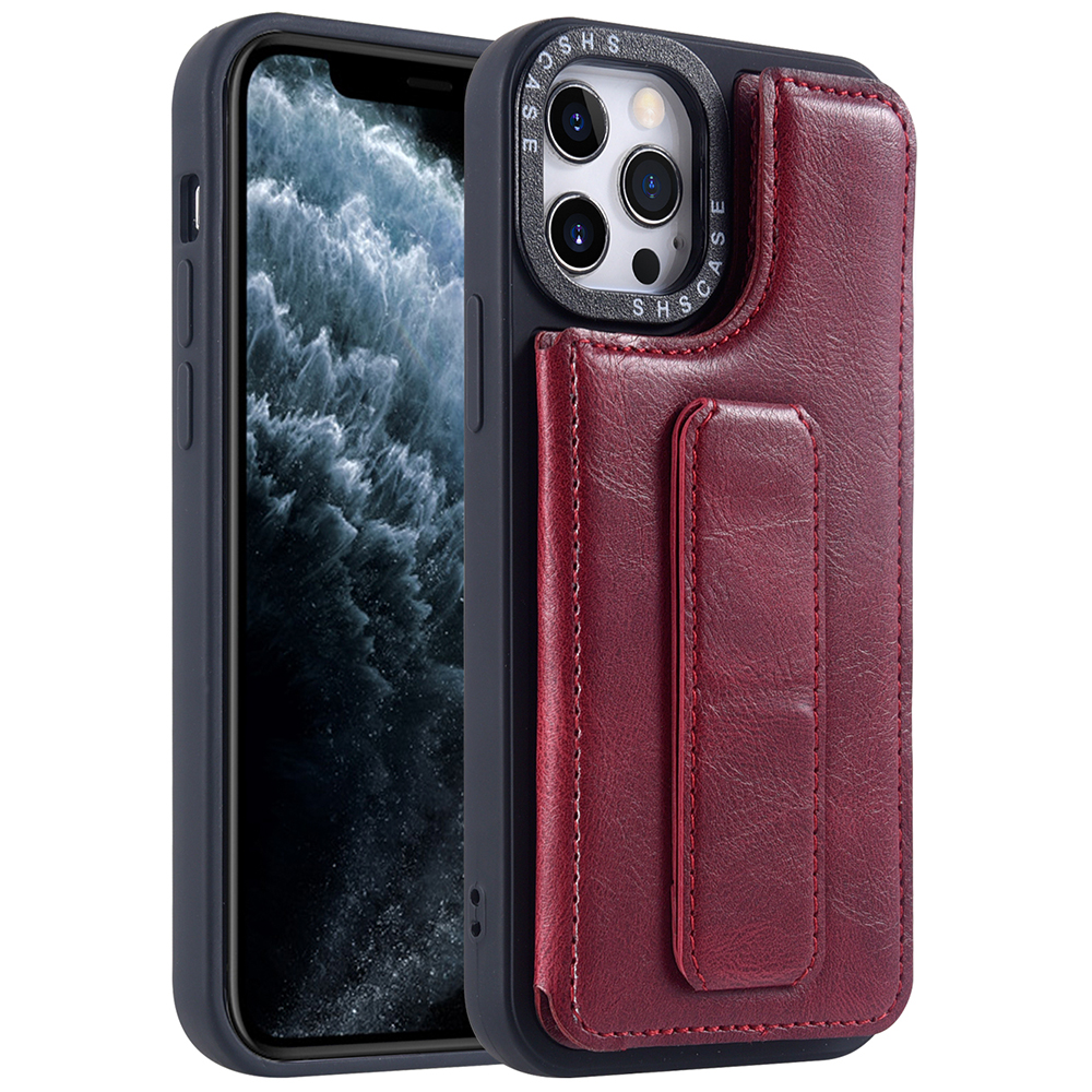 

For iPhone 13 Pro Max 6.7 inch PU Leather Coated TPU Back Wallet Cover Magnetic Clasp Card Slots Hand Strap Kickstand Shockproof Case - Red/Black, iPhone 13 Pro Max