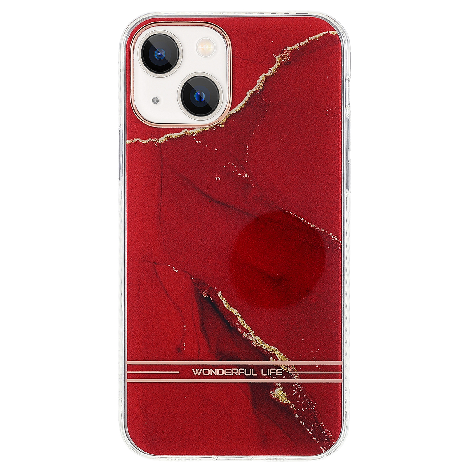 

For iPhone 13 6.1 inch Lacquered IMD Soft TPU + Hard Acrylic Cover Marble Pattern Phone Case - Red, iPhone 13