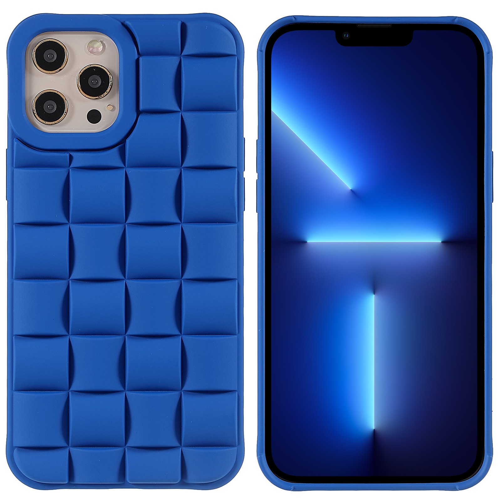 

For iPhone 13 Pro Max 6.7 inch Shockproof Phone Case Silicone Rubberized Dustproof 3D Grid Textured Phone Cover - Blue, iPhone 13 Pro Max