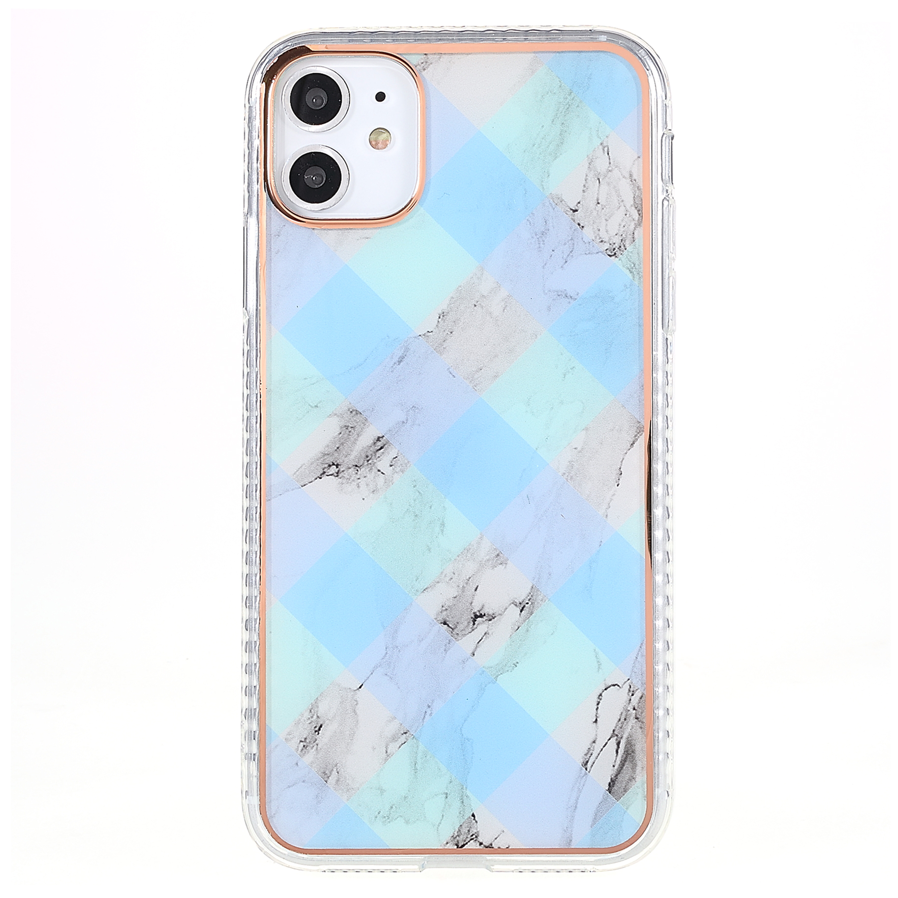 

Für IPhone 12 6,1 Zoll / 12 PRO 6,1 Zoll Splicing Marmor Muster IMD TPU Phone Case Galvanisierung Anti-Rutsch Rand Schutzabdeckung - Blau Weiss, iPhone 12