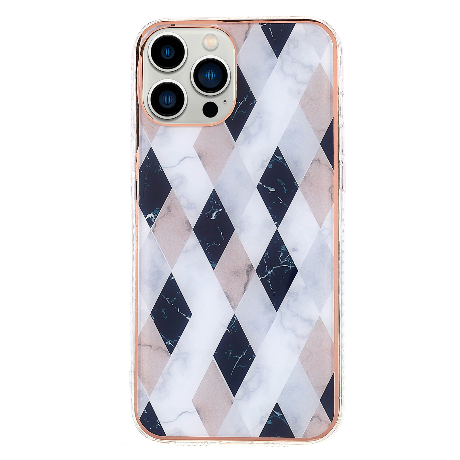 

For iPhone 13 Pro Max 6.7 inch IMD Electroplating Splicing Marble Pattern Shockproof Phone TPU Case Protective Cover - Black/White, iPhone 13 Pro Max