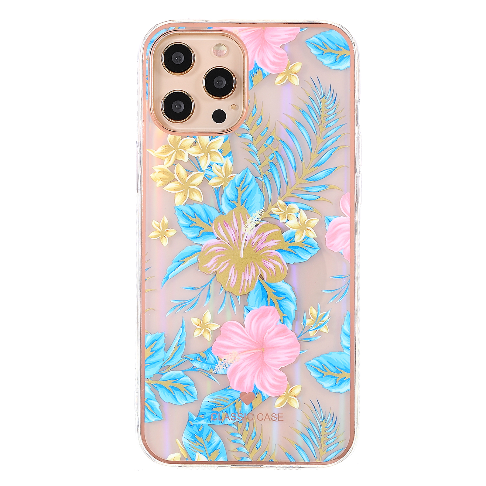 

Flower Pattern Electroplating Phone Case for iPhone 12 Pro Max 6.7 inch, Aurora Effect IMD Workmanship TPU Shell - Blue/Pink, iPhone 12 Pro Max