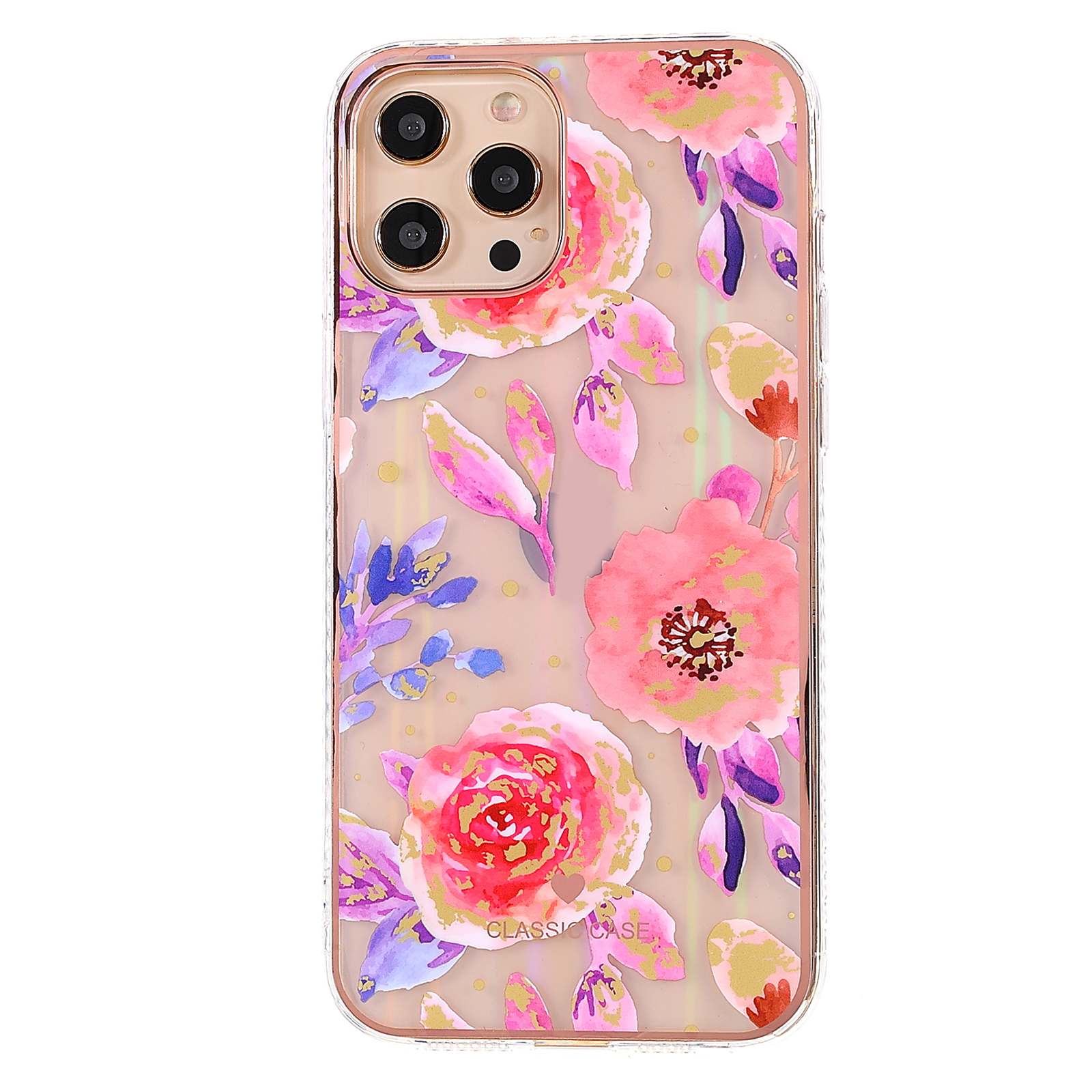 

Flower Pattern Electroplating Phone Case for iPhone 12 Pro Max 6.7 inch, Aurora Effect IMD Workmanship TPU Shell - Red/Purple, iPhone 12 Pro Max