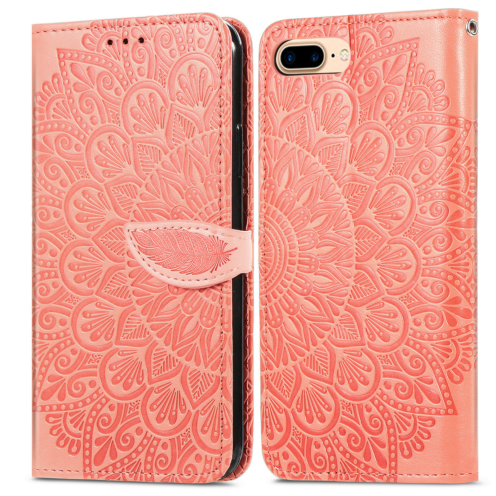 

For iPhone 7 Plus/8 Plus 5.5 inch TPU+PU Leather Mobile Phone Case Imprinted Dream Wings Pattern Wallet Flip Cover with Strap - Orange, iPhone 8 Plus 5.5 inch