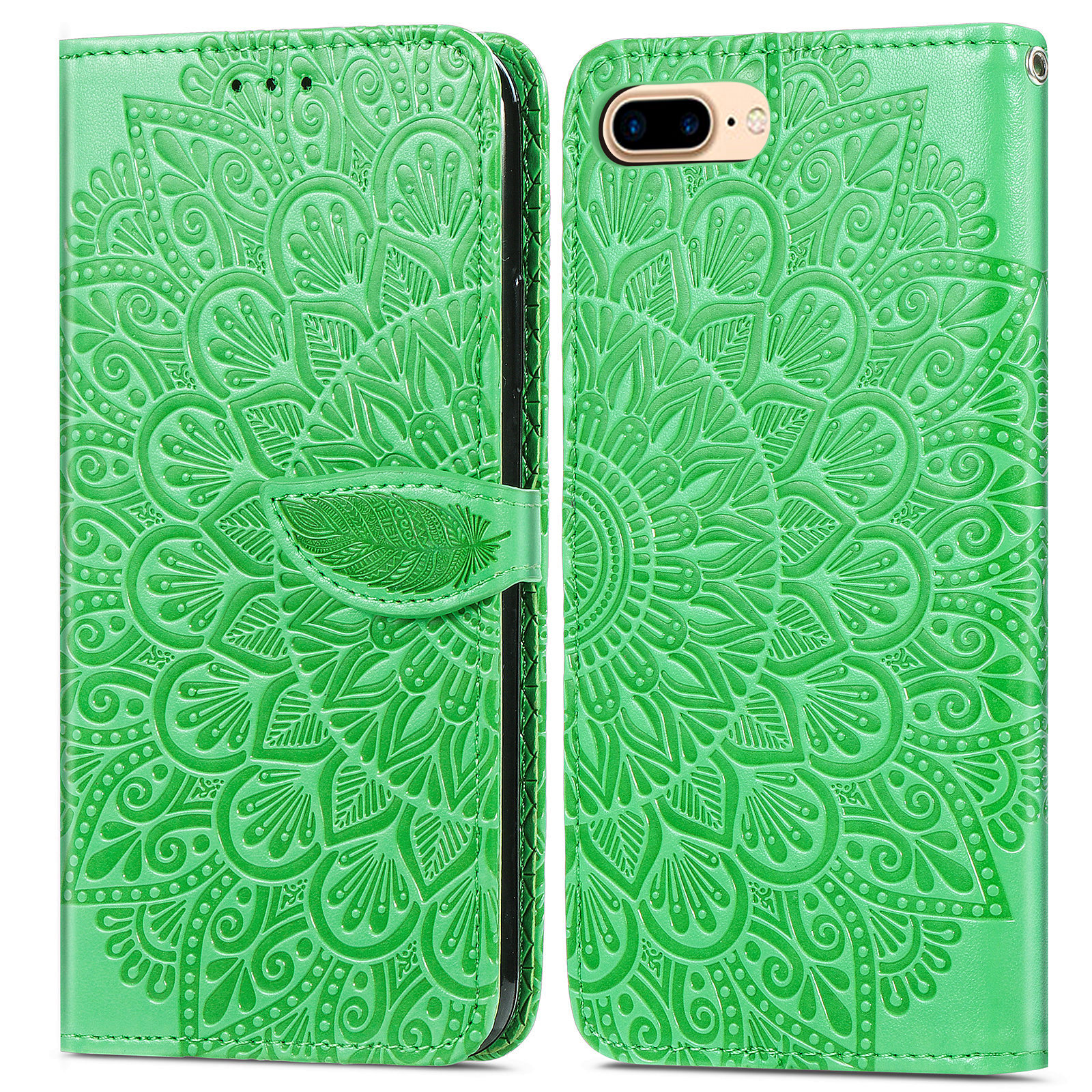 

For iPhone 7 Plus/8 Plus 5.5 inch TPU+PU Leather Mobile Phone Case Imprinted Dream Wings Pattern Wallet Flip Cover with Strap - Green, iPhone 8 Plus 5.5 inch