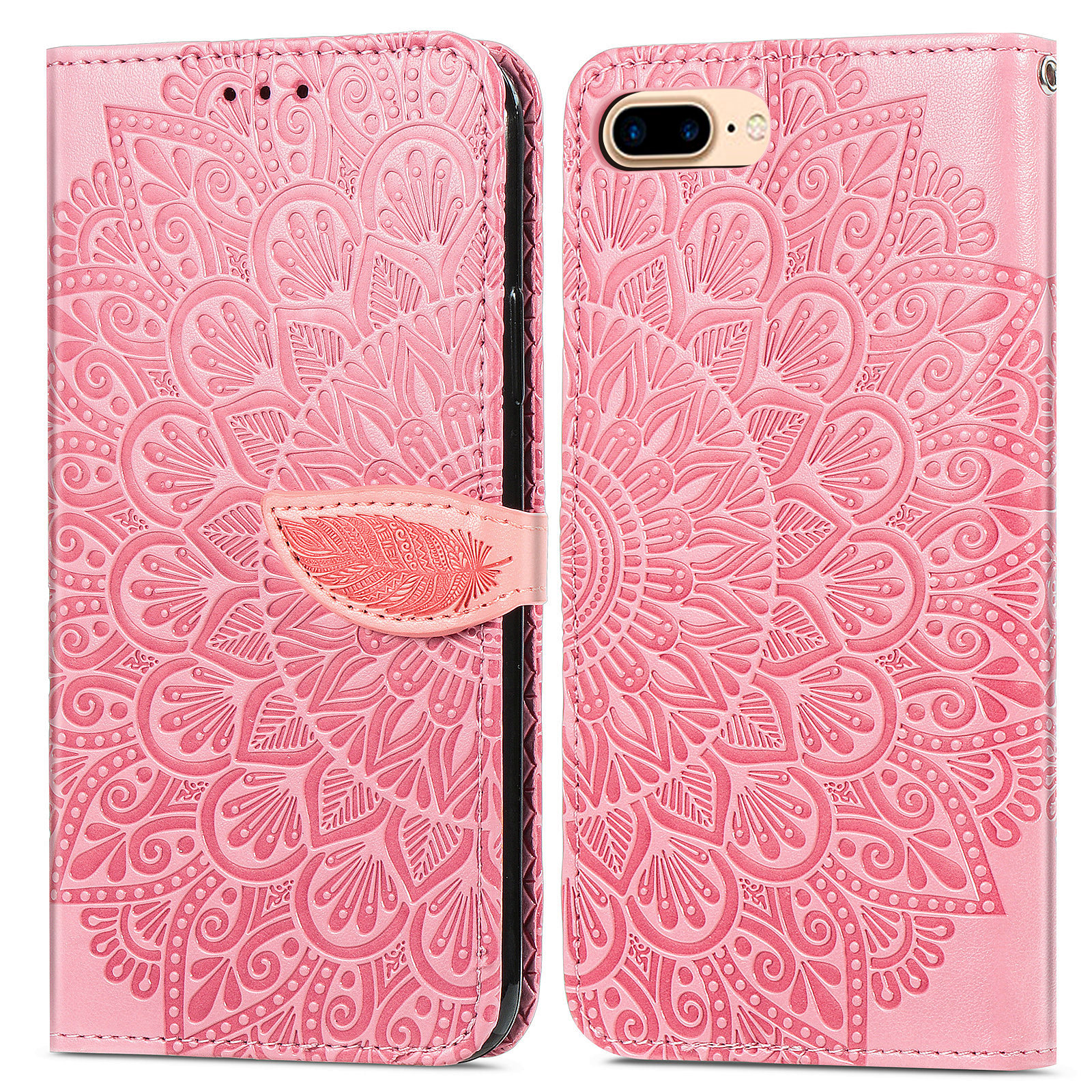 

For iPhone 7 Plus/8 Plus 5.5 inch TPU+PU Leather Mobile Phone Case Imprinted Dream Wings Pattern Wallet Flip Cover with Strap - Pink, iPhone 8 Plus 5.5 inch