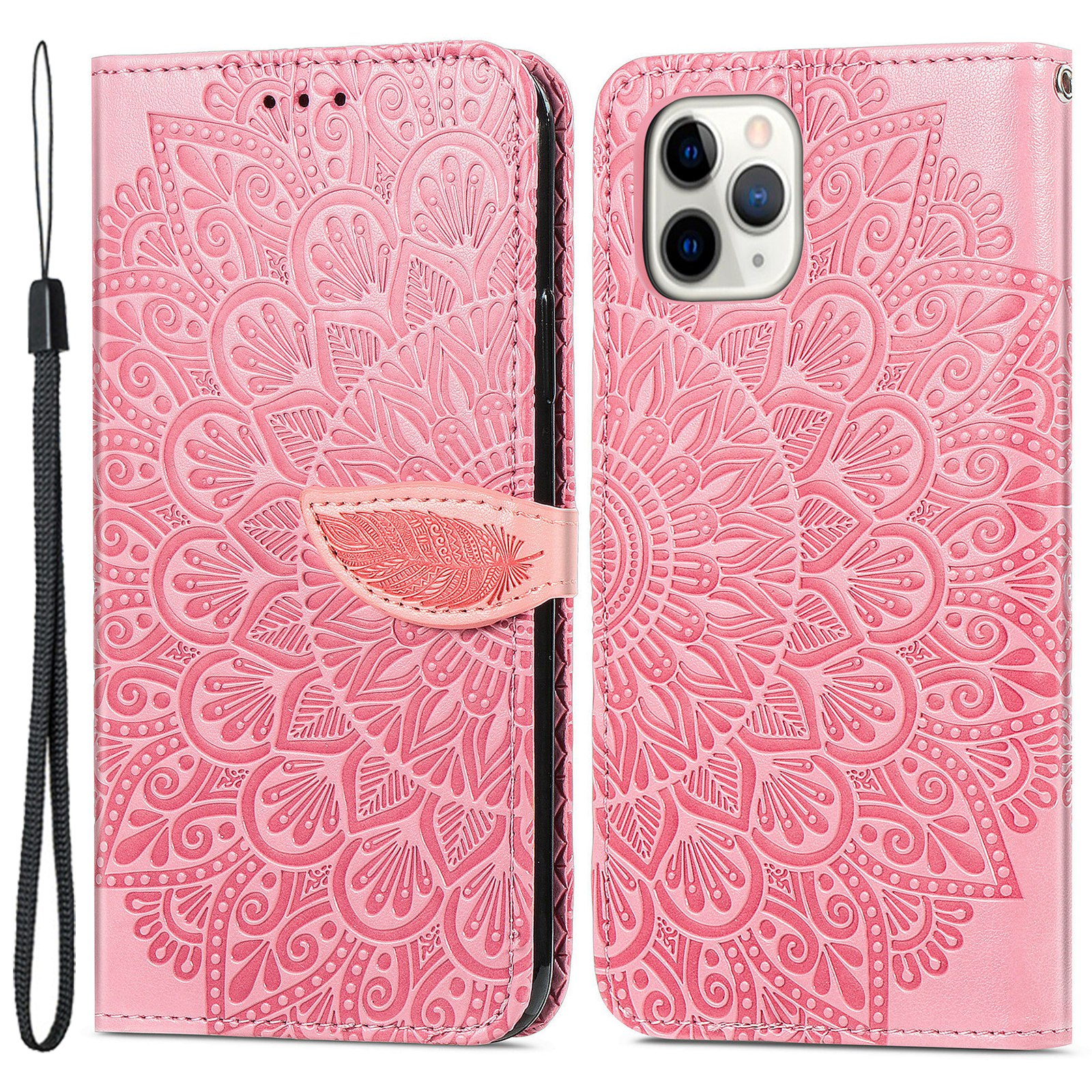 

For iPhone 11 Pro Max 6.5 inch PU Leather Imprinted Dream Wings Pattern Case Wallet Stand Magnetic Closure Flip Shockproof Cover with Strap - Pink, iPhone 11 Pro Max 6.5 inch