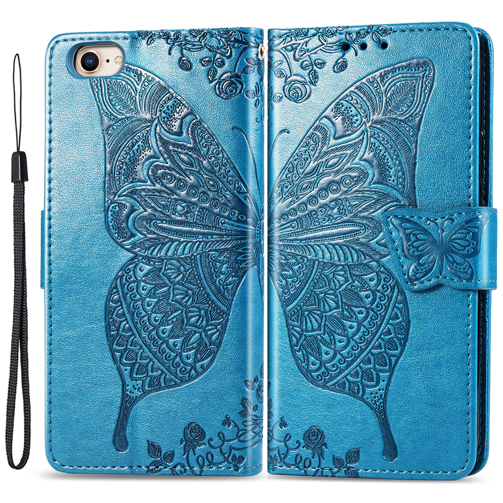 

Для IPhone 7 4,7 Дюйма / 8 4,7 Дюйма / SE (2020) / SE (2022) Imprinting Butterfly Цветочная PU Кожаная Кожаная Крышка Кошелек Телефон Чехол - Синий, iPhone 7 4.7 inch
