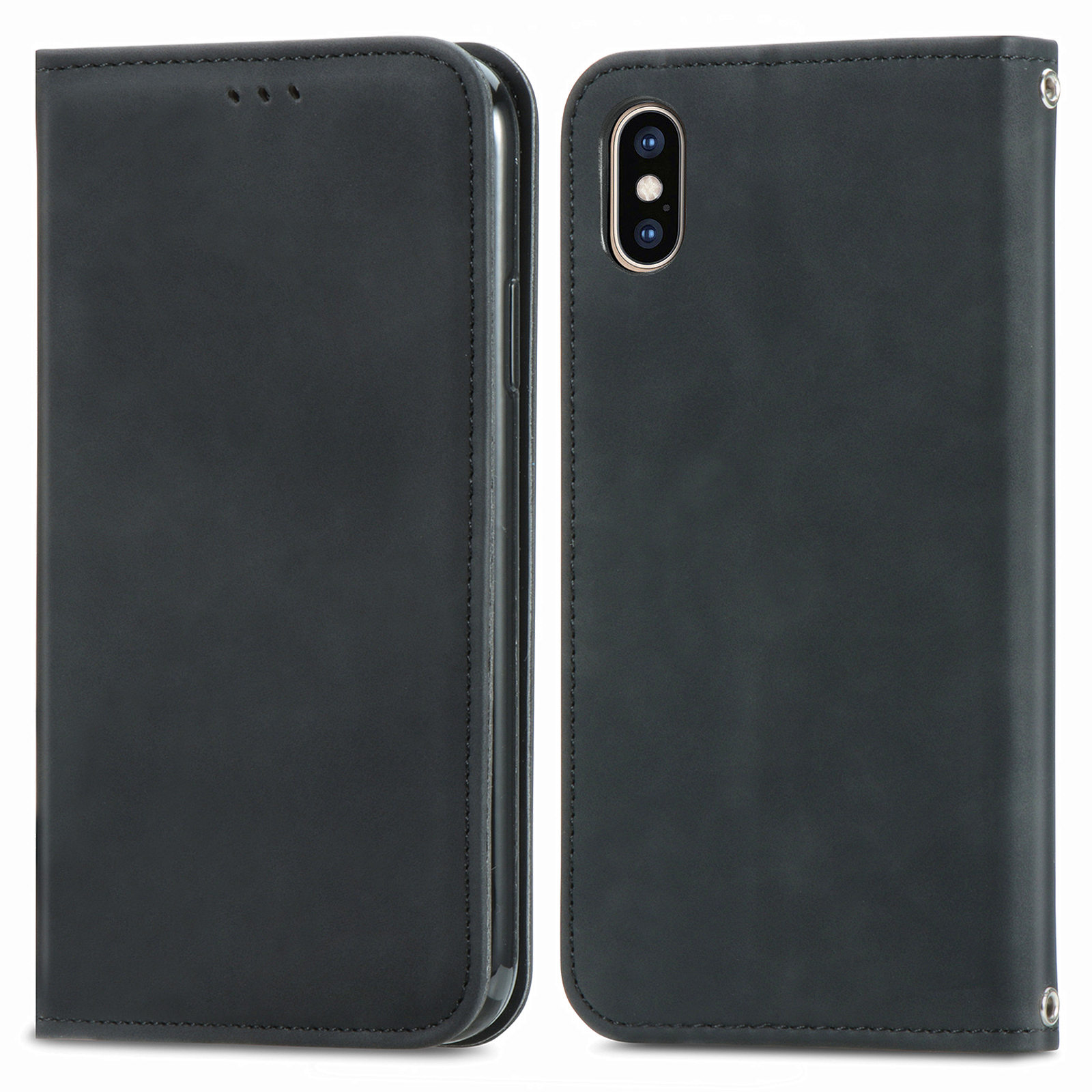 

Для Iphone XS Max 6,5-дюймовый Слоты Для Карты Retro Skin-touch Case Case Auto-absorbed Magnetic PU Кожаная Оболочка - Черный, iPhone XS Max 6.5 inch