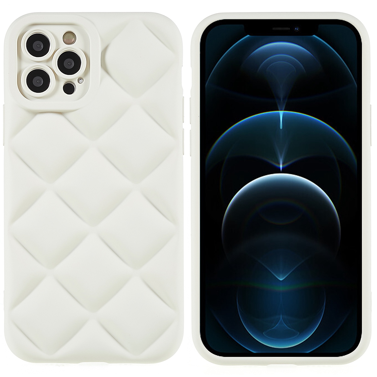 

Scratch Resistant Phone Case for iPhone 12 Pro 6.1 inch 3D Grid Textured Silicone Phone Case Rubberized Protective Cover - White, iPhone 12 Pro