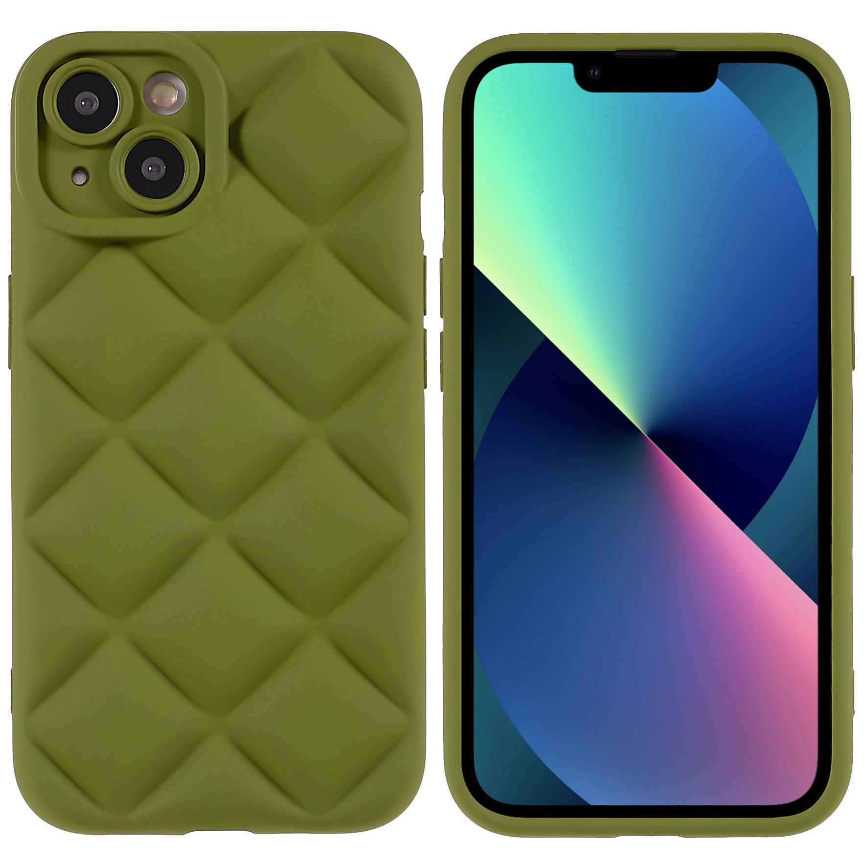 

Для IPhone 13 6,1 Дюйма 3D Сетка Текстурированные Силиконовые Чехол Для Телефона Прорезиненная Защитная Крышка - Темно-зеленый, iPhone 13