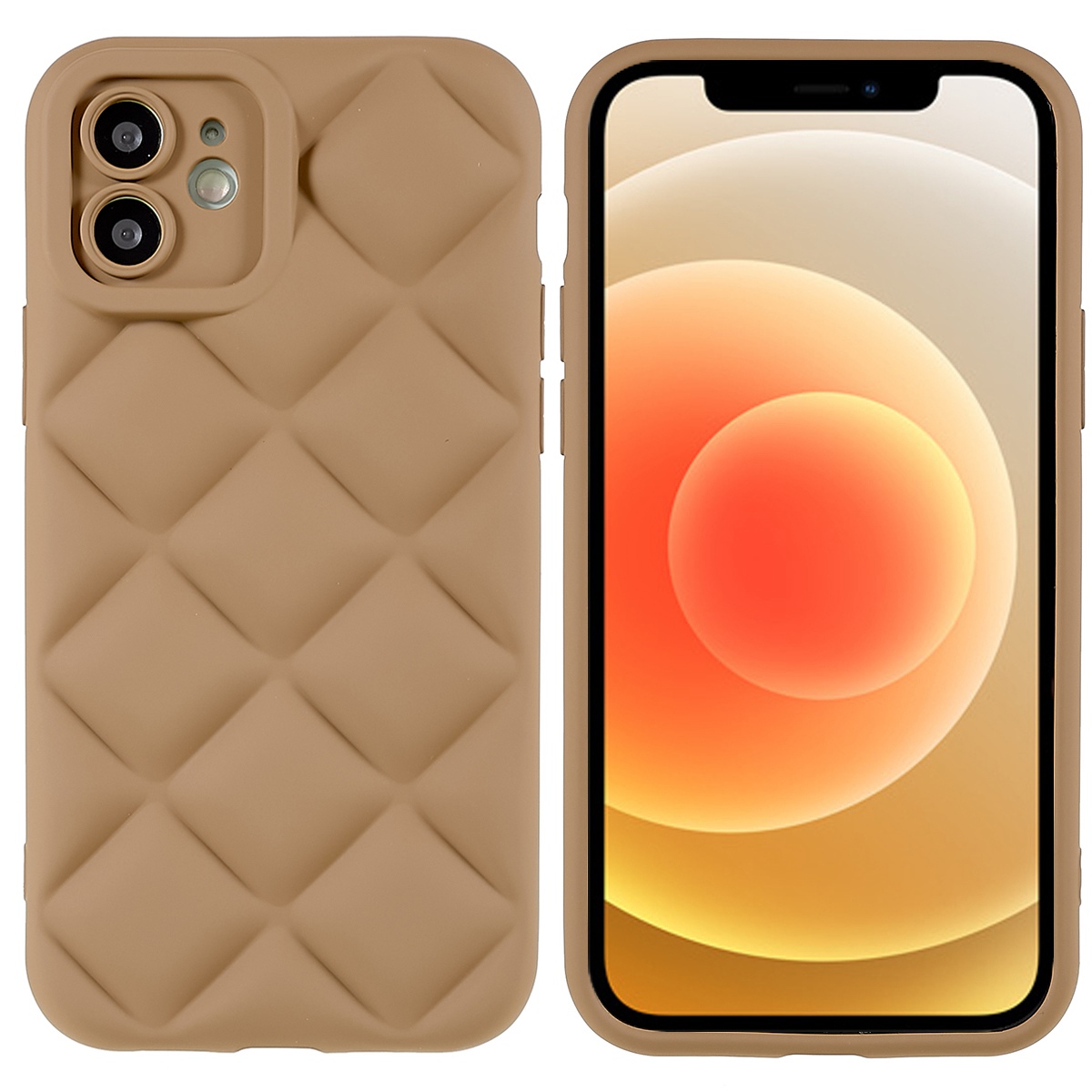 

Для IPhone 12 6,1 Дюйма 3D Сетка Текстурированные Телефонные Чехол С Твердым Цветом Анти-царапин Силиконовые Прорезиненные Оболочки - Коричневый, iPhone 12