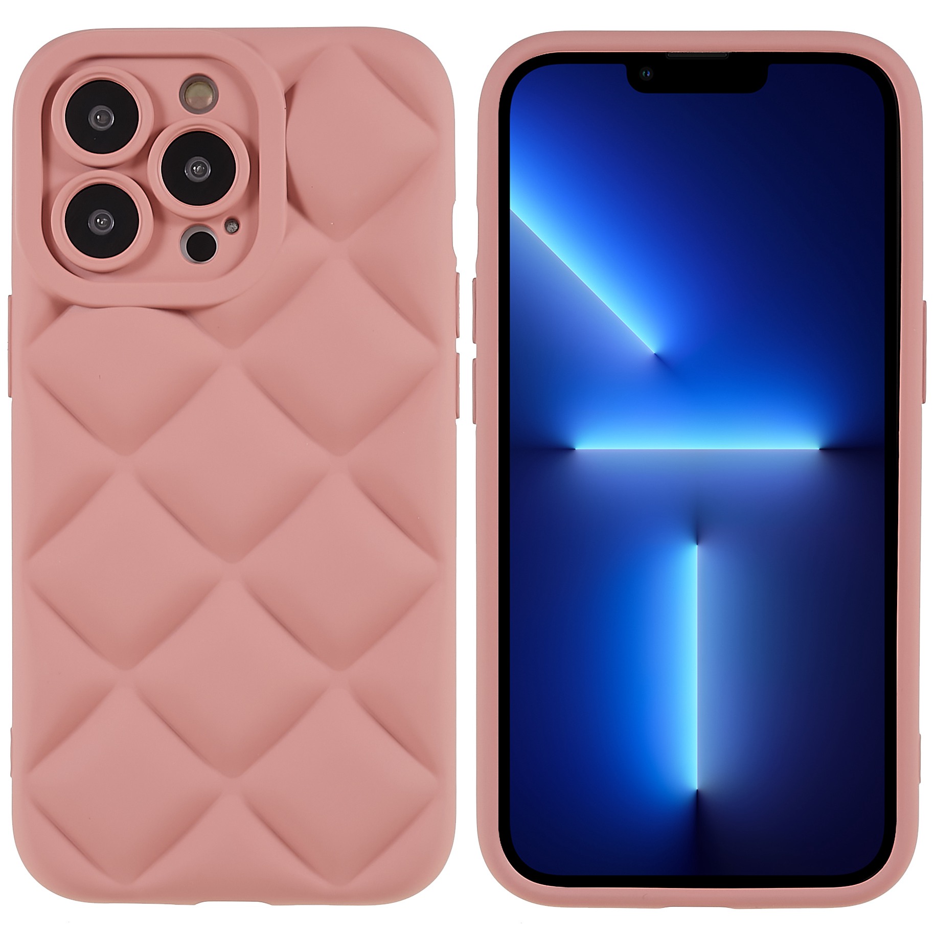 

For iPhone 13 Pro 6.1 inch 3D Grid Textured Precise Cutout Phone Case Rubberized Solid Color Silicone Protector - Pink, iPhone 13 Pro