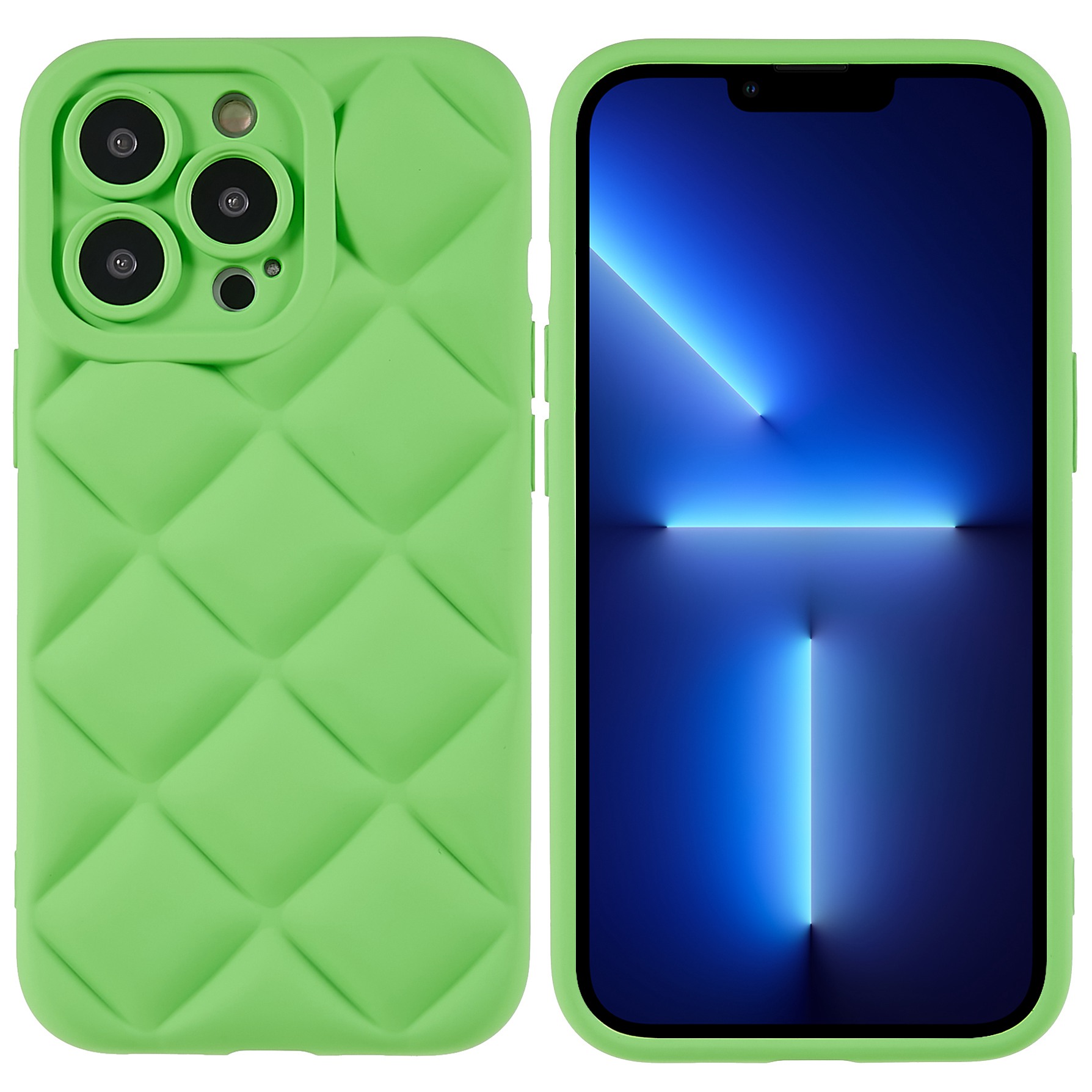 

For iPhone 13 Pro 6.1 inch 3D Grid Textured Precise Cutout Phone Case Rubberized Solid Color Silicone Protector - Light Green, iPhone 13 Pro
