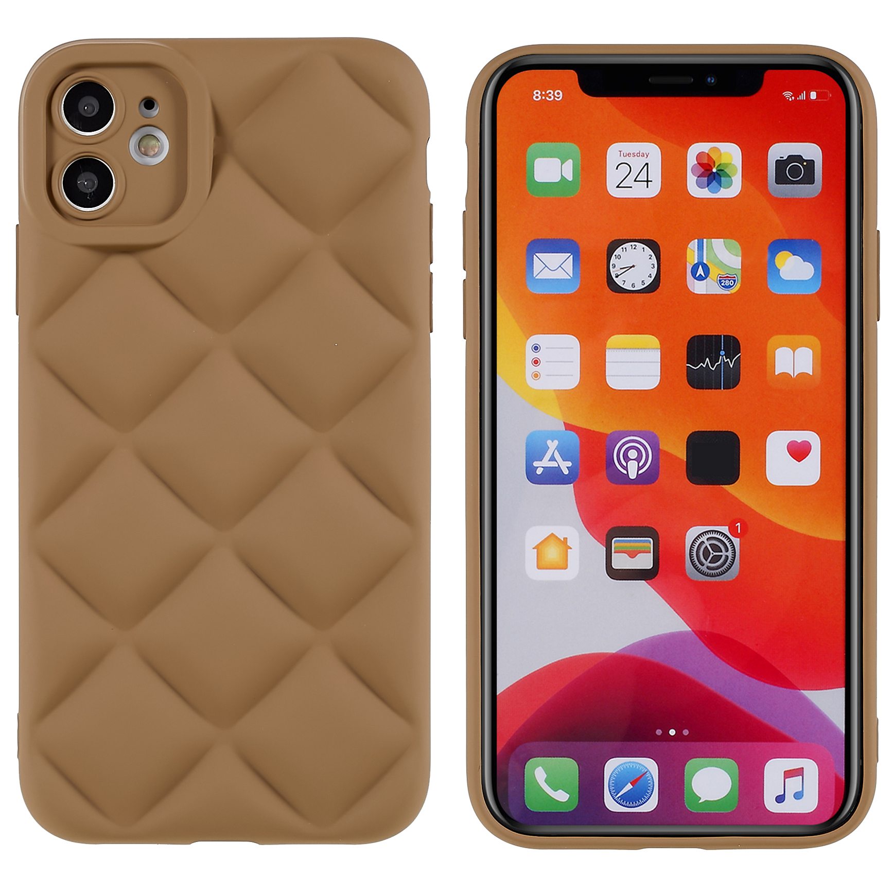 

Для IPhone 11 6.1-дюймовый Точный Вырез 3D Сетки Текстурированные Телефонные Чехол С Твердым Цветом Противодачи Силиконовые Прорезиненные Оболочки - Коричневый, iPhone 11 6.1 inch