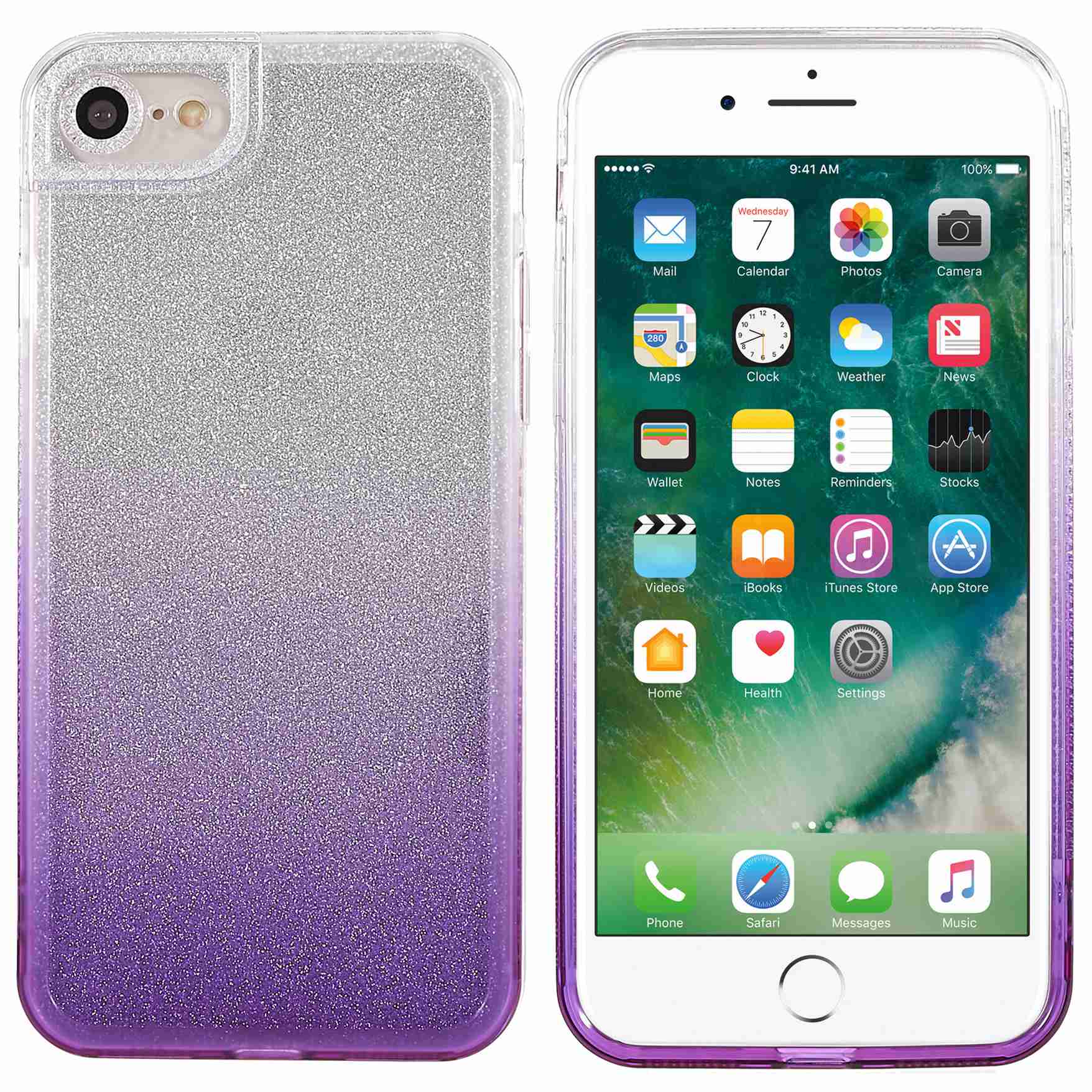 

Для Iphone SE (2022)/SE (2020)/8/7 4,7 Дюйма Фантома Фантома Градиент Телефона Tpu Back Cover с Отдельной Блестящей Пластиной - Пурпурный, iPhone SE (2022)