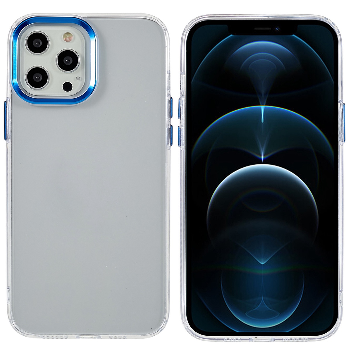 

Anti-drop Clear Case for iPhone 12 Pro Max 6.7 inch Protective Slim Phone Shell Metal Lens Frame Shockproof Phone Cover - Sapphire