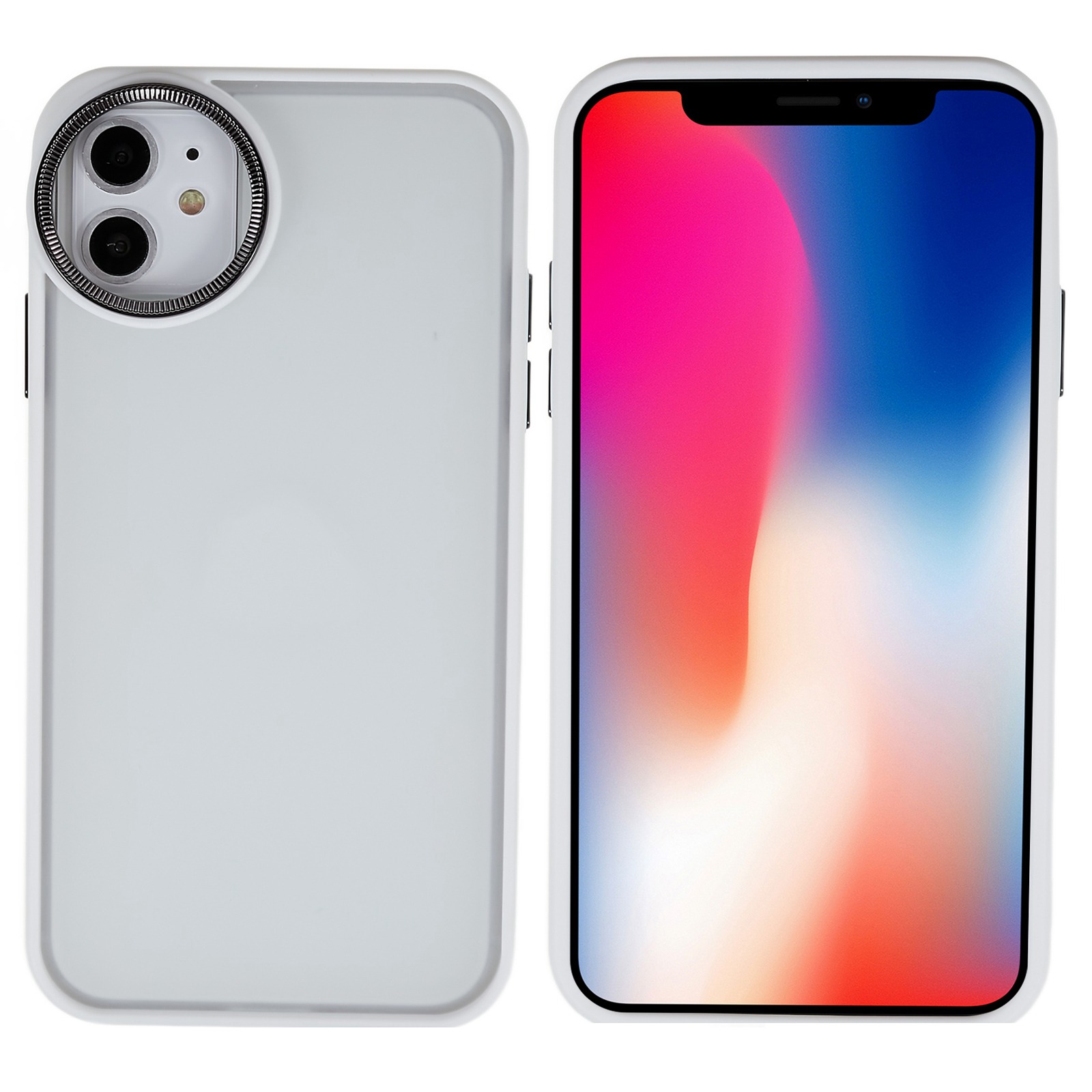 

For iPhone 12 6.1 inch Big Eyes Series Transparent Matte Phone Back Case PC + TPU Drop-proof Cover - White, iPhone 12