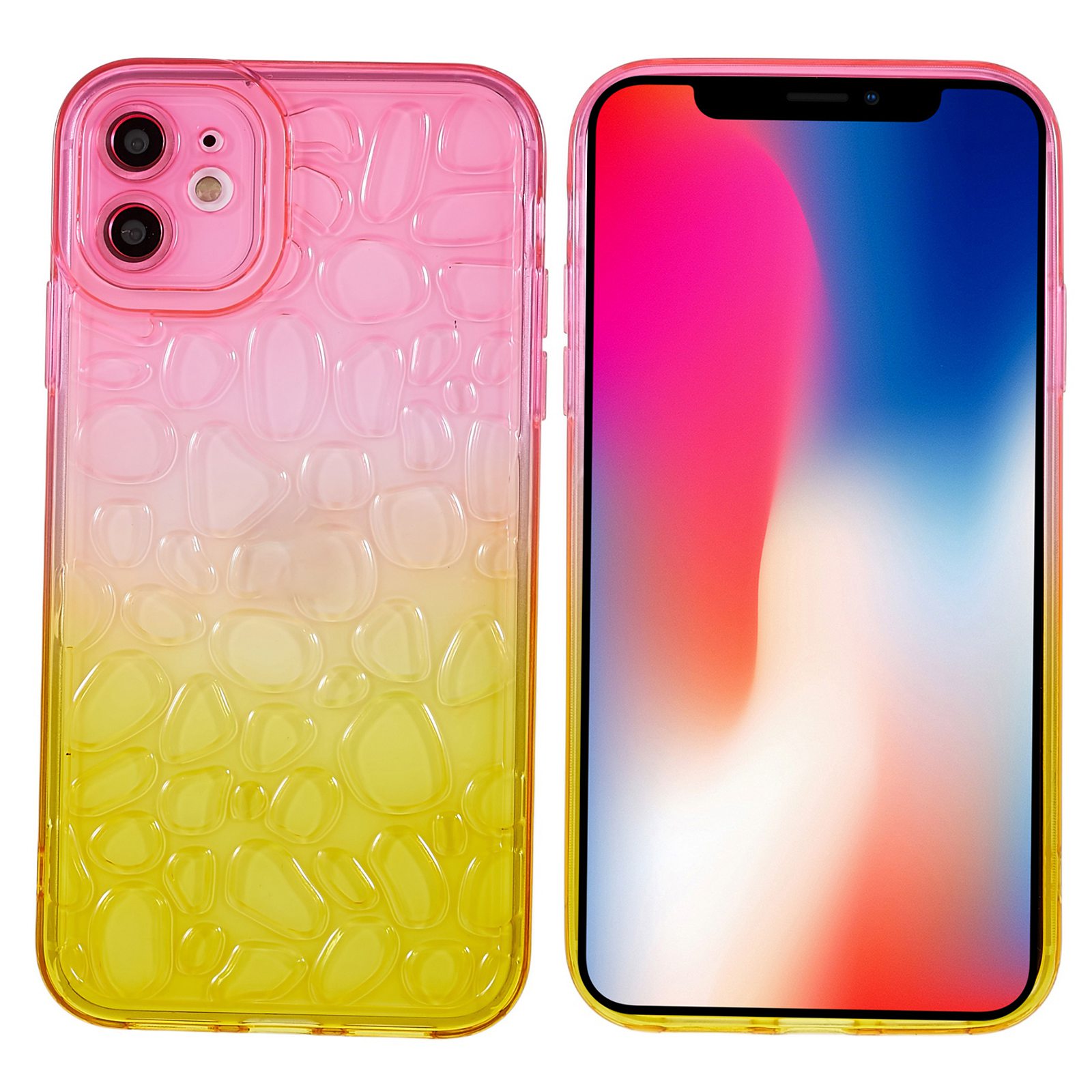 

Для IPhone 11 6,1 Дюйма 3d Галька Эффект Градиентного Цвета Защитная Крышка Царапин Доказательство ТПУ Телефон - Розовый/желтый, iPhone 11 6.1 inch