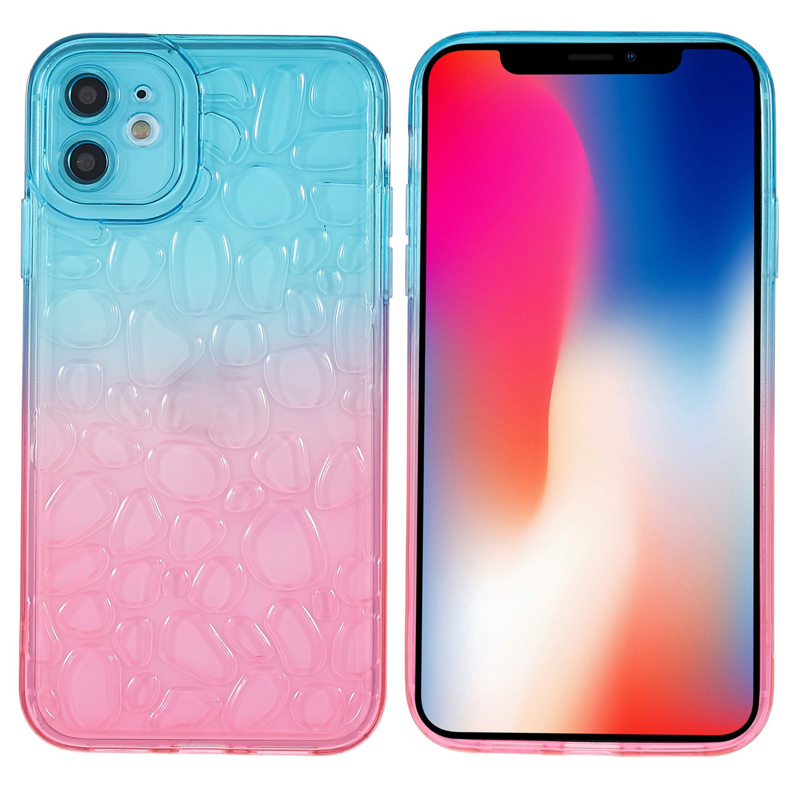 

For iPhone 11 6.1 inch 3D Pebbles Effect Gradient Color Protective Cover Scratch Proof TPU Phone Case - Blue/Pink, iPhone 11 6.1 inch