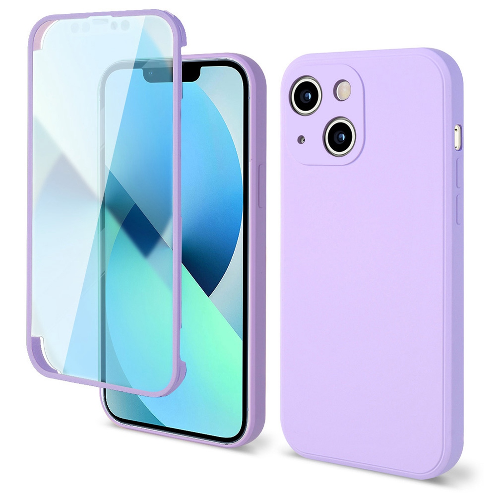 

For iPhone 13 6.1 inch Rubberized Case Hard PC + Soft TPU 2.0mm Straight Edge Anti-fall Well-protected Phone Shell with Screen Protector - Purple, iPhone 13