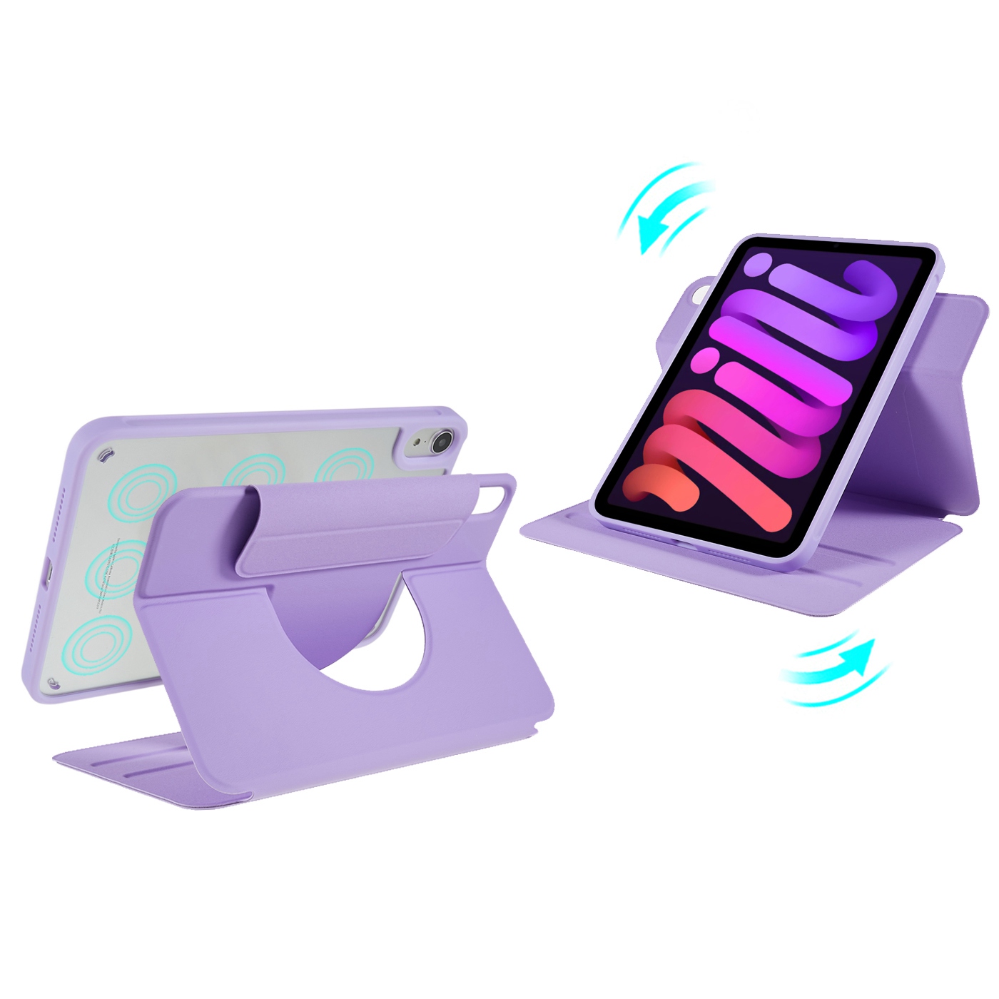 

360-degree Rotating Shockproof Case for iPad mini (2021) 2 in 1 Detachable Skin-touch Tablet Cover with Stand - Purple, iPad mini (2021)