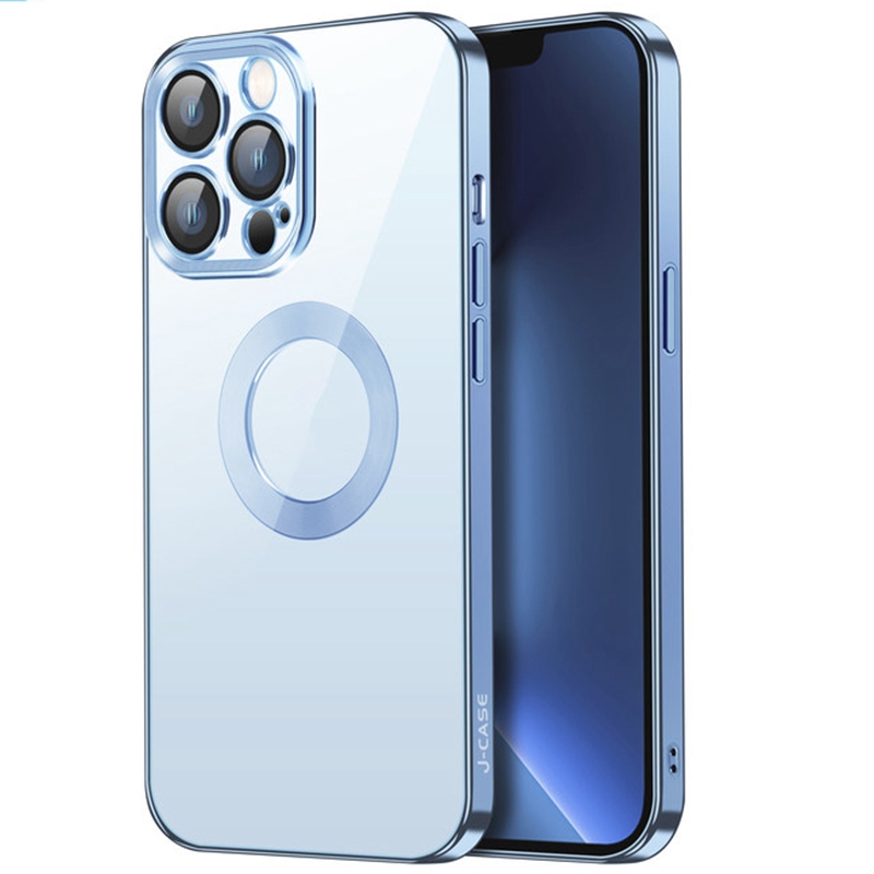 

J-CASE Nimble II Series Soft TPU Case for iPhone 13 Pro Max 6.7 inch Protective Slim Case Metal Coil Magnetic Absorption Electroplating Frame Phone Shell - Baby Blue, iPhone 13 Pro Max