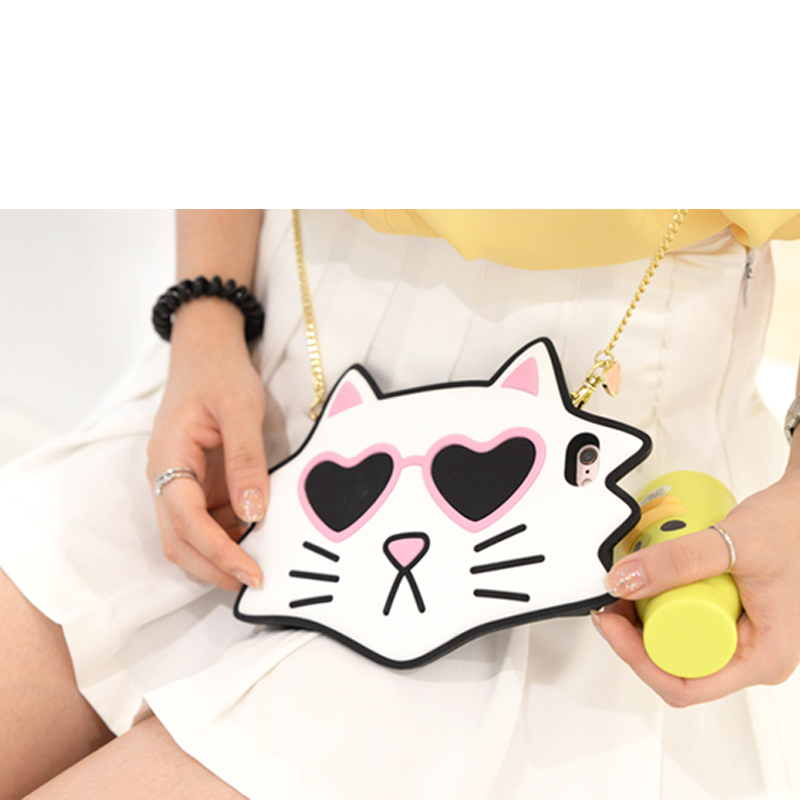 

8THDAYS 3D Silicone Protective Bag Case for iPhone 6s Plus/6 Plus with Metal Chain - Lovely Cat, iPhone 6s Plus 5.5-inch