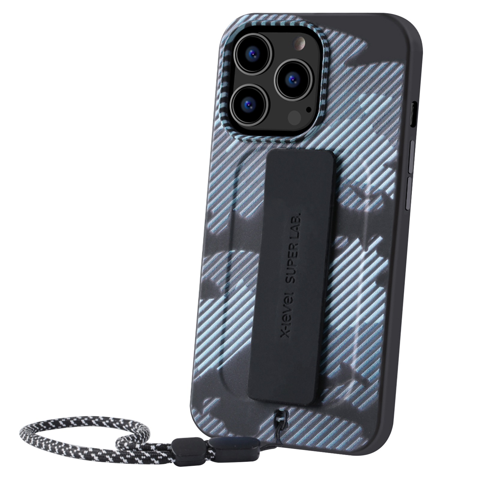 

Серия Explorer X-level Для Iphone 13 Pro Max 6,7 Дюйма Камуфляжа Шаблона Против Скребки TPU Телефона с Ручным Ремешком - Черный, iPhone 13 Pro Max