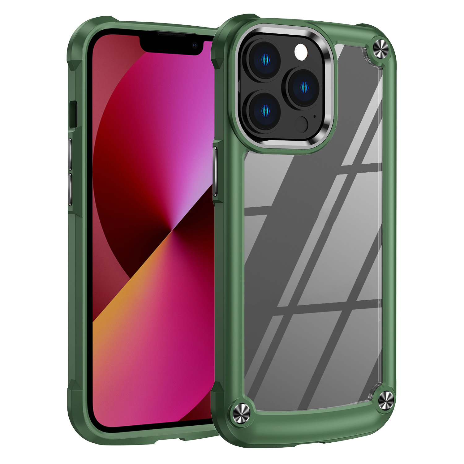 

Четыре Угловых Подушек Безопасности Для Телефона Для IPhone 13 Pro 6,1 Дюйма, Антипроводная Защита От Камеры Гибридная Чехла Телефона - Зеленый/черный, iPhone 13 Pro