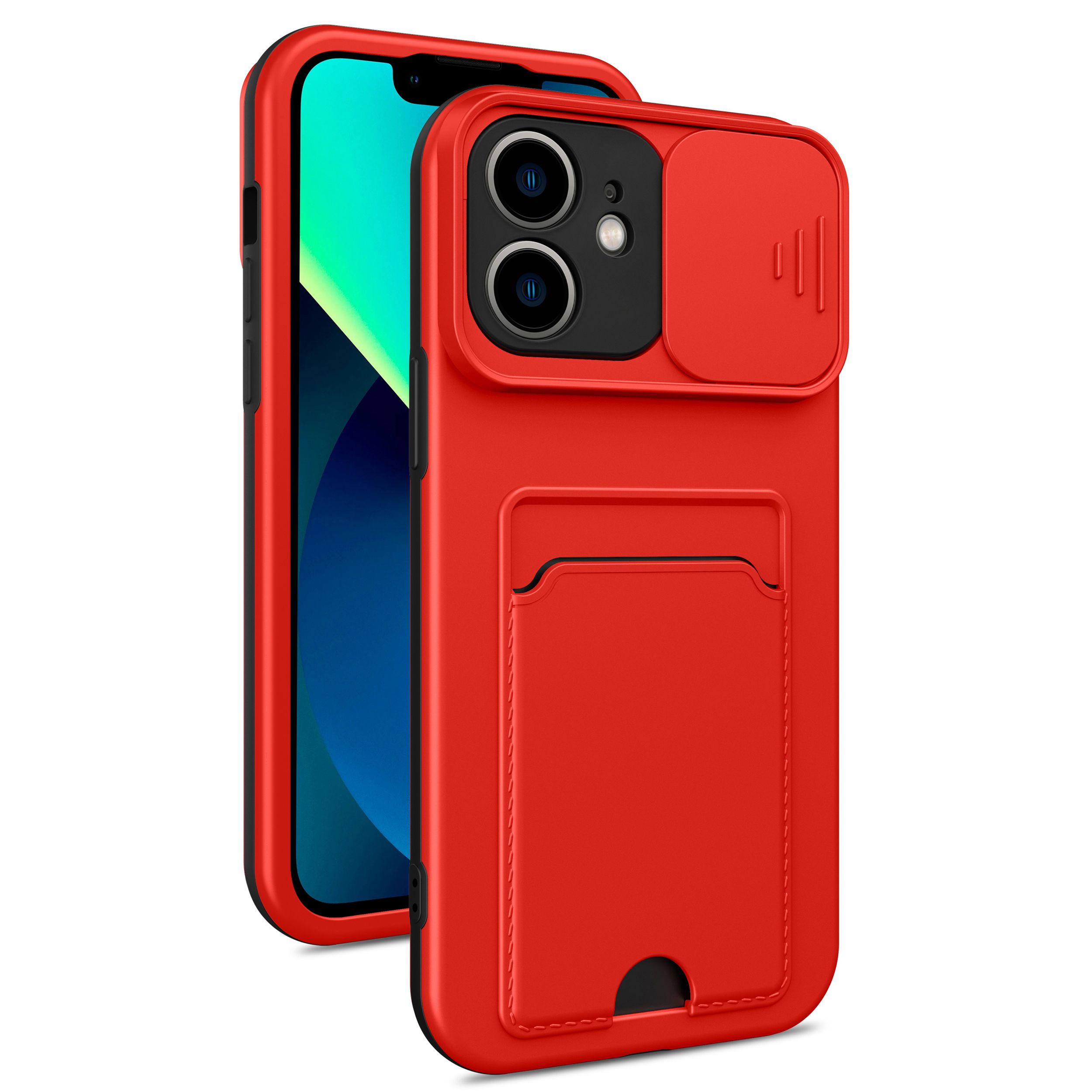 

For iPhone 11 6.1 inch Slide Camera Cover Function Anti-drop PC+TPU Protective Phone Case with Card Clot - Black/Red, iPhone 11 6.1 inch