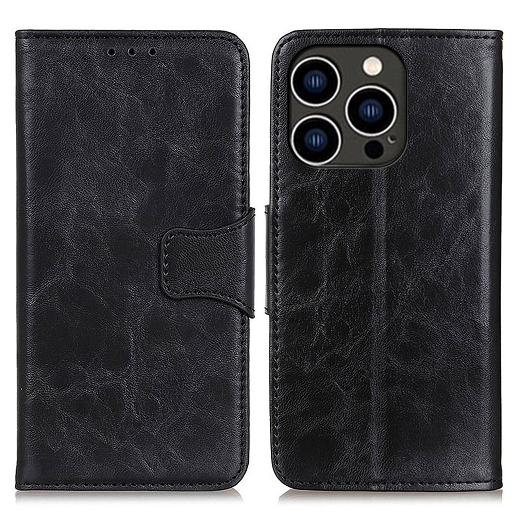 

For iPhone 14 Pro 6.1 inch Crazy Horse Texture Split Leather Case Anti-scratch Phone Cover Viewing Stand Flip Wallet Shockproof Cellphone Shell - Black, iPhone 14 Pro