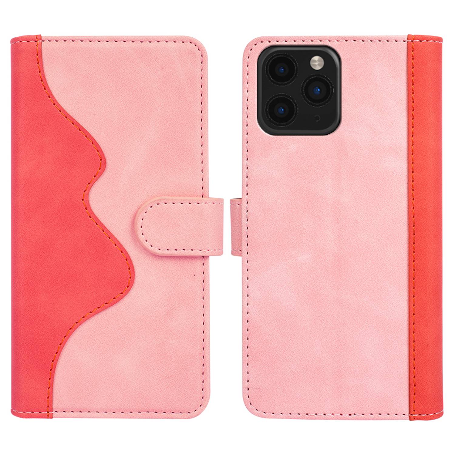 

For iPhone 11 Pro Max 6.5 inch Scratch Resistant Phone Protective Cover Flip Leather Case Color Splicing Stand Wallet with Card Holder Smartphone Shell - Pink, iPhone 11 Pro Max 6.5 inch
