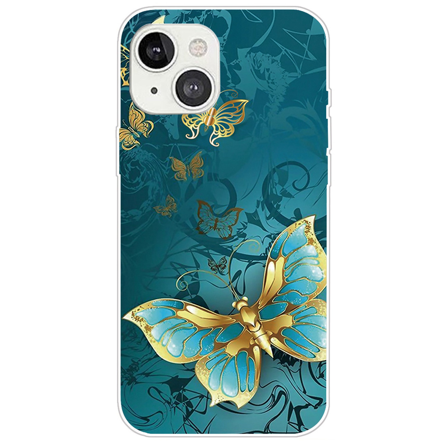 

For iPhone 14 Plus 6.7 inch IMD Pattern Printed Soft TPU Case Anti-Fall Phone Protector Wear-resistant Phone Cover - Golden Butterfly, iPhone 14 Plus